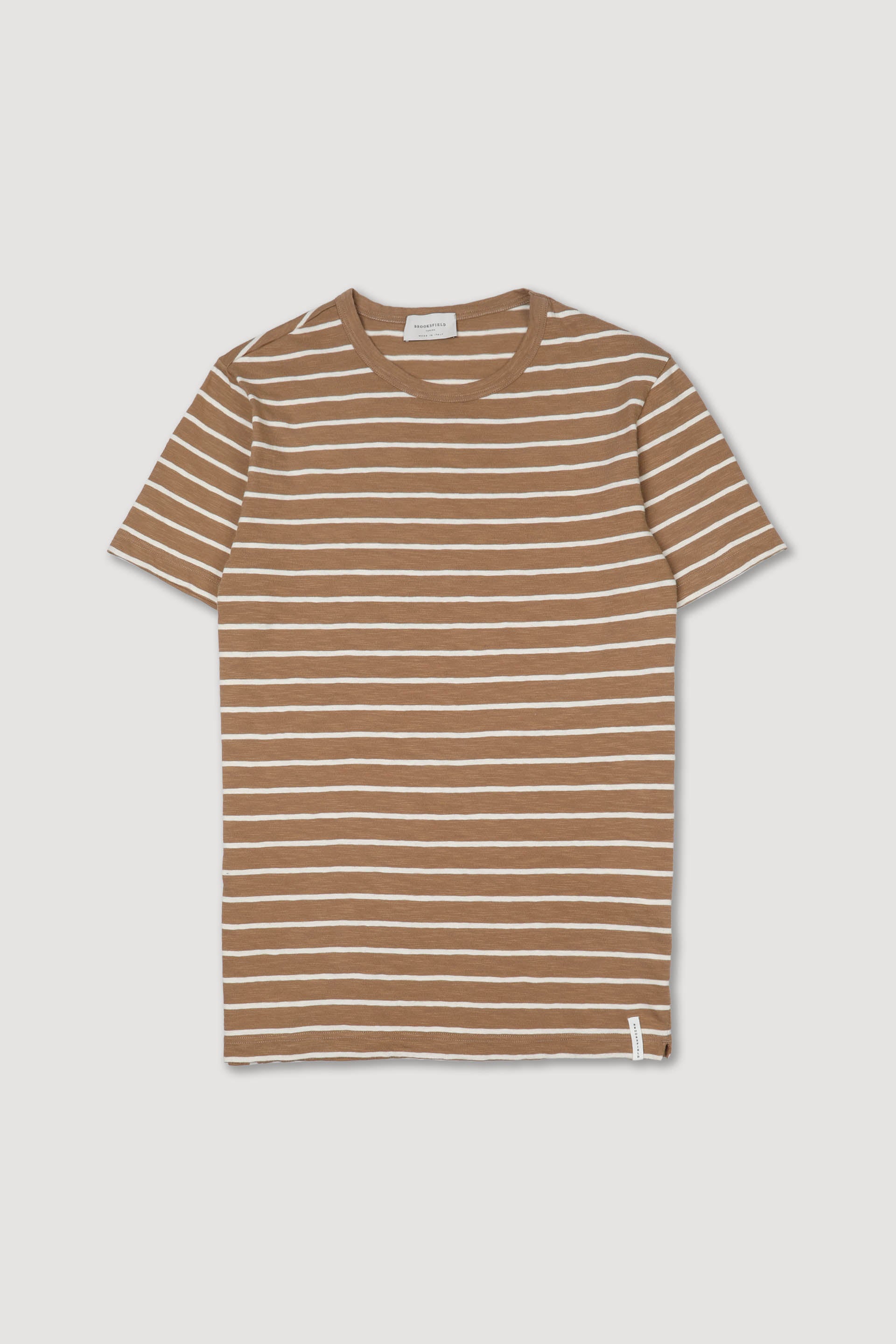 T-shirt rigata in jersey di cotone fiammato. Marrone - Honey/latte