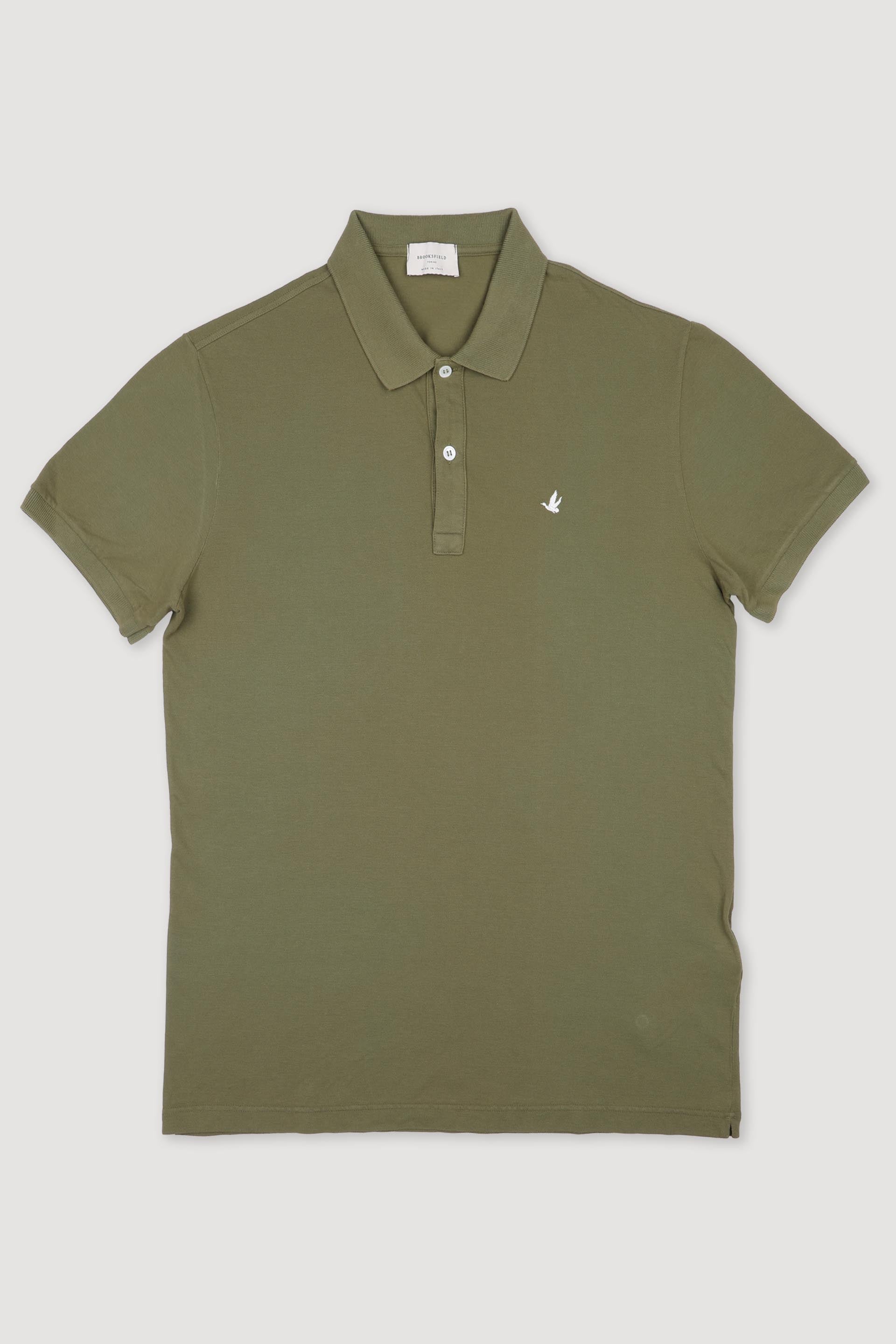 Polo in piquet di cotone, sottocollo stampato. Logo ricamato al cuore. Verde - Cipresso