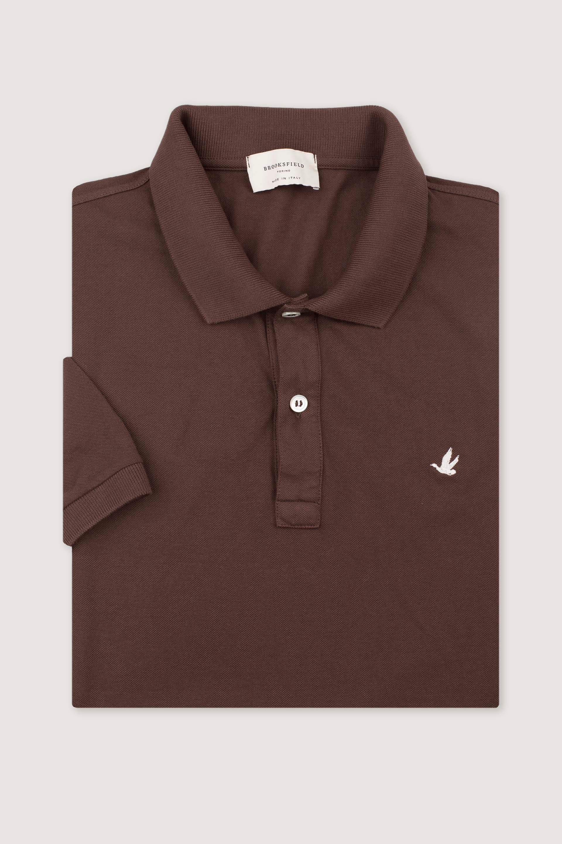 Polo in piquet di cotone, sottocollo stampato. Logo ricamato al cuore. Marrone - Coconut