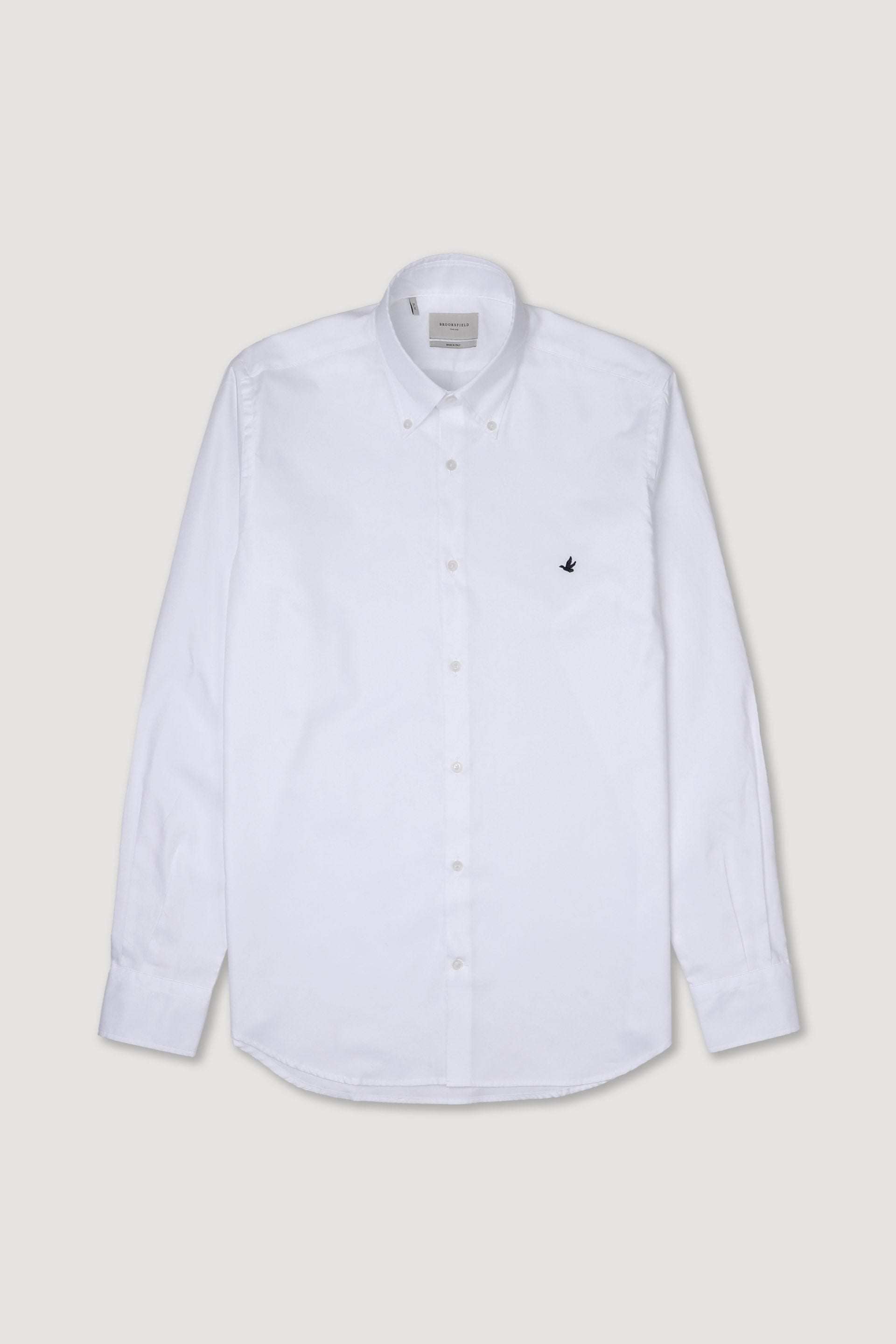 Slim fit button-down collar shirt in cotton pin point, with embroidere