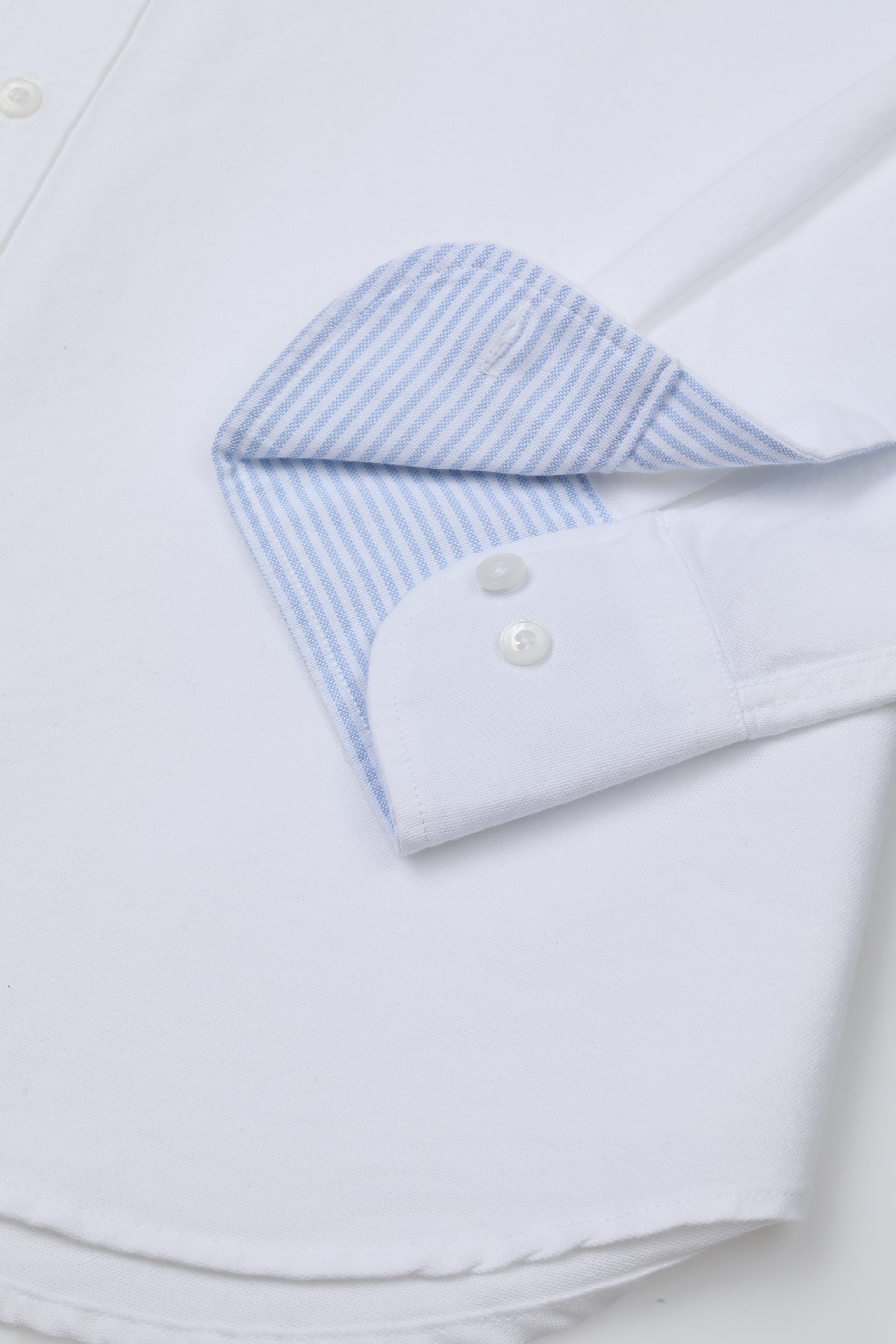 UOMO-CAMICIA (REGULAR FIT) M/L CLUB COLLAR LAVATA CON PIPING TESSUTO OXFORD DI COTONE UNITO. CONTRASTI FANTASIA RIGA VERTICALE - White