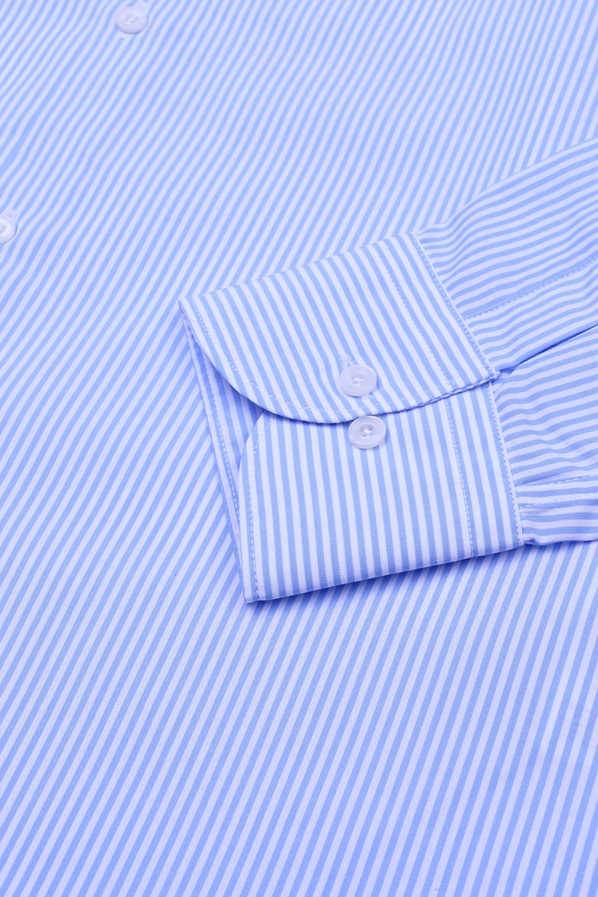 CAMICIA, SLIM FIT, SPREAD COLLAR, POPLIN COTONE RIGA,WRINKLE FREE - Azzurro/bianco