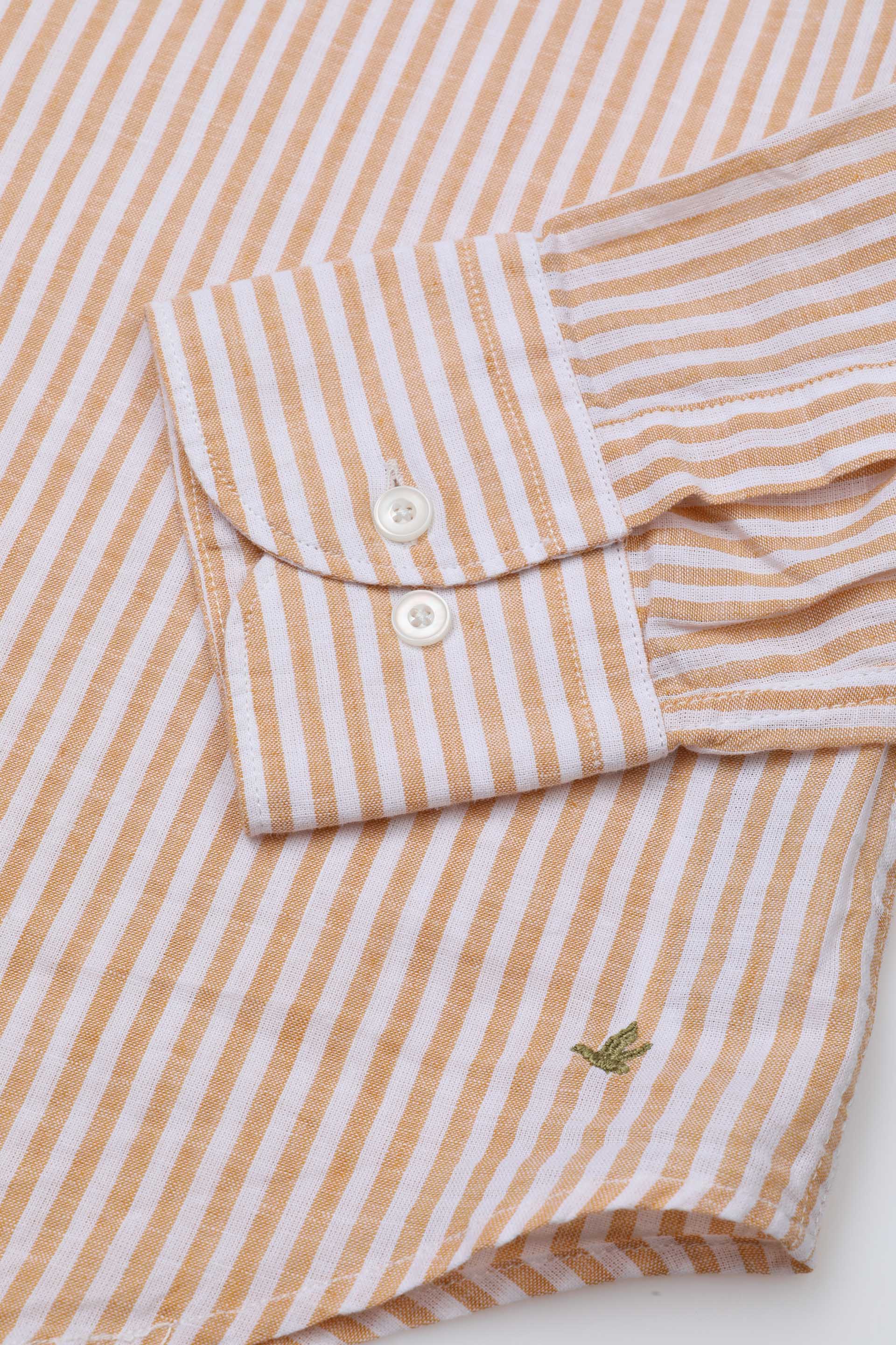 CAMICIA, SLIM FIT, SPREAD COLLAR,  MISTO LINO RIGA, LAVATO - Senape/bianco