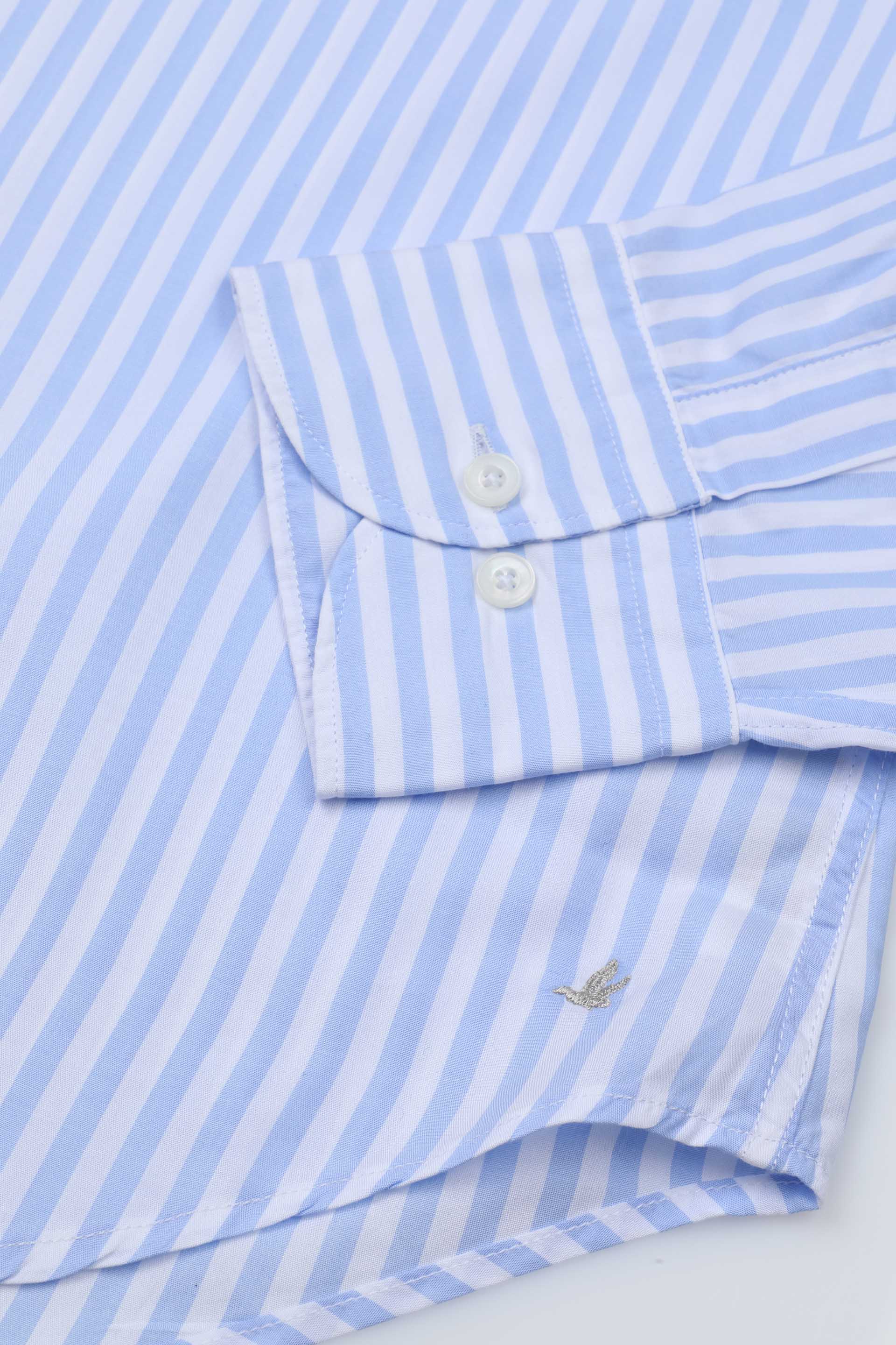 Camicia spread collar in popeline di lyocell, slim fit. - Bianco/Azzurro