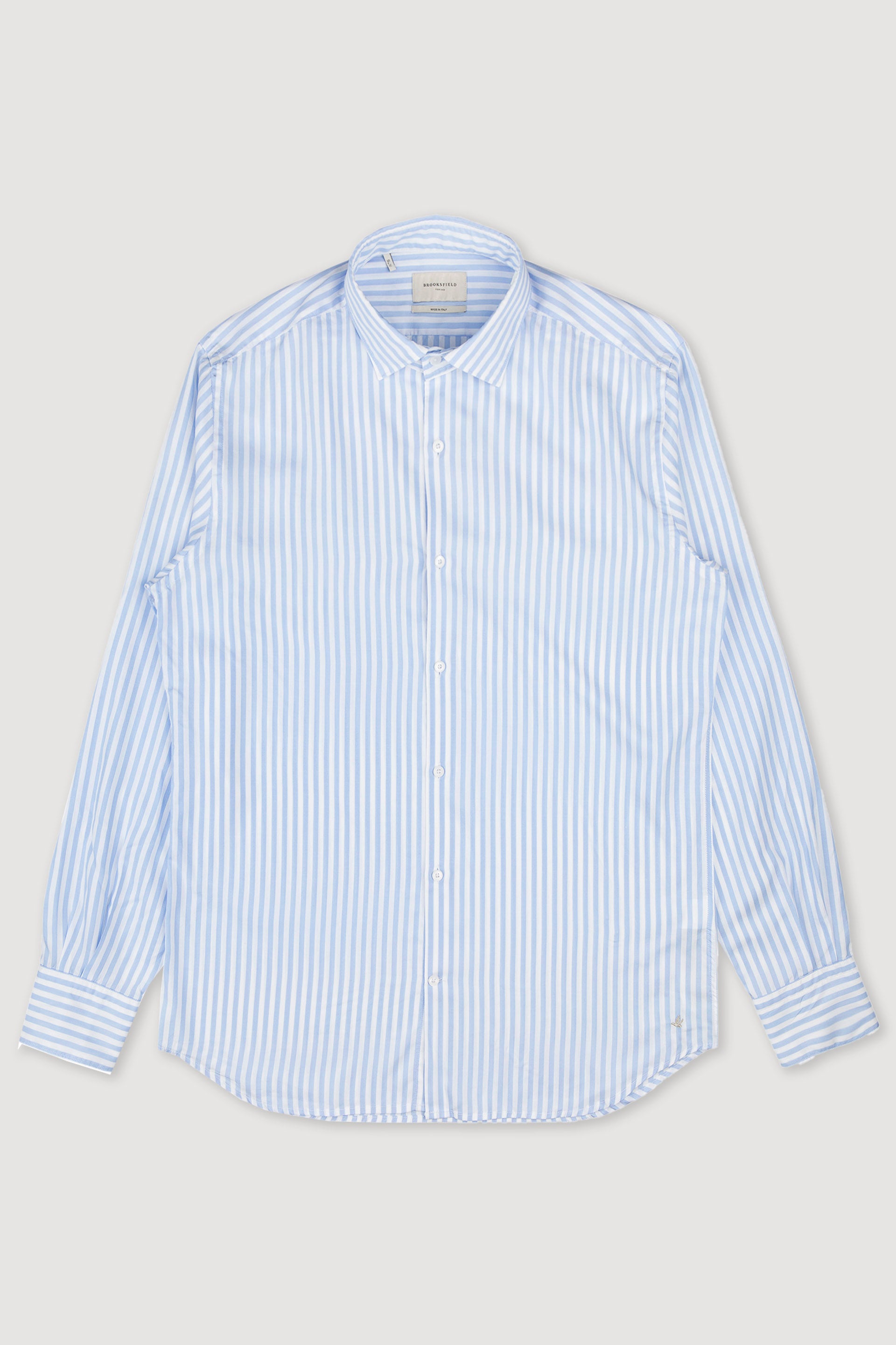 Camicia spread collar in popeline di lyocell, slim fit. - Bianco/Azzurro