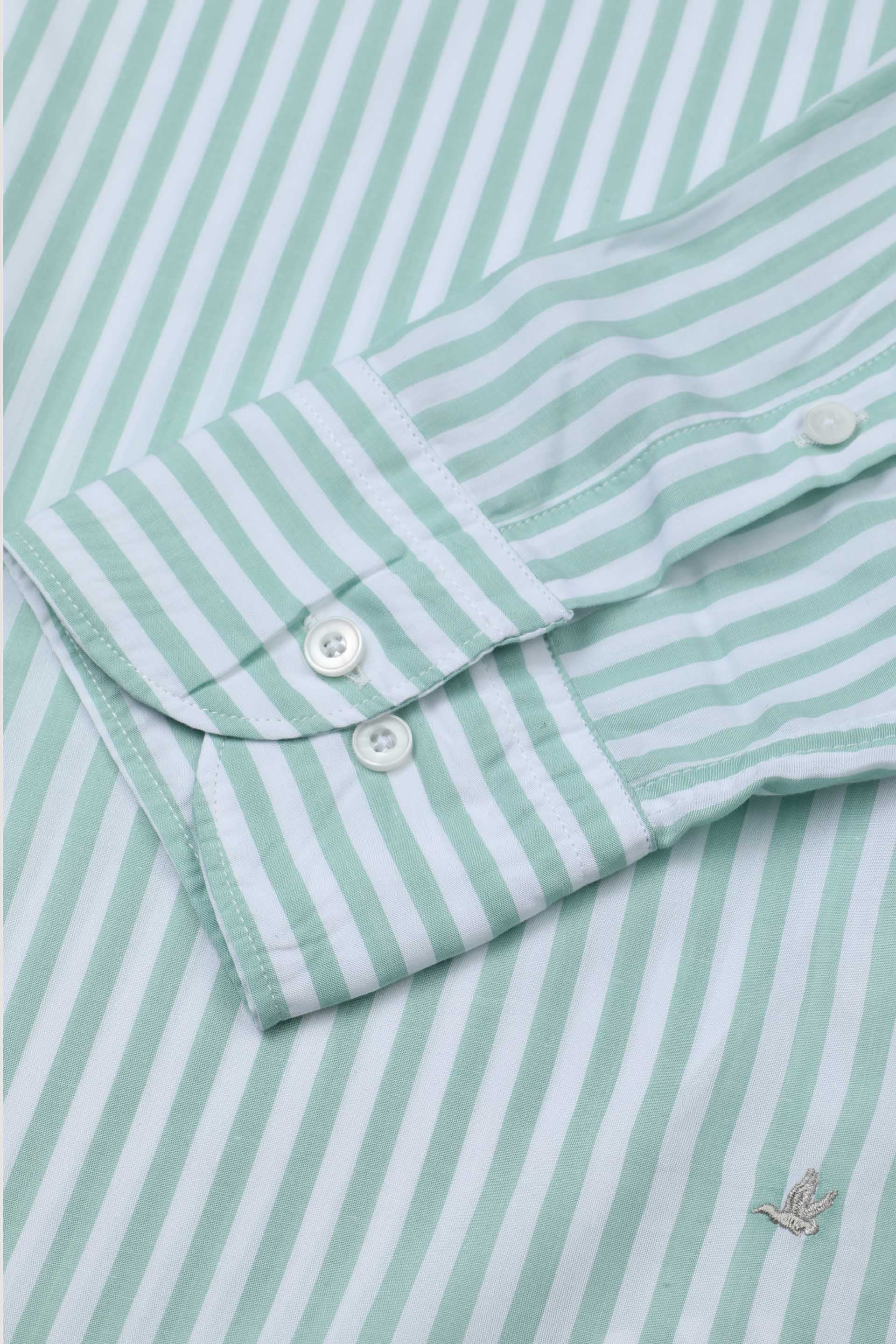 CAMICIA, SLIM FIT, SPREAD COLLAR, POPLIN LYOCELL RIGA, LAVATO - Bianco/verdino