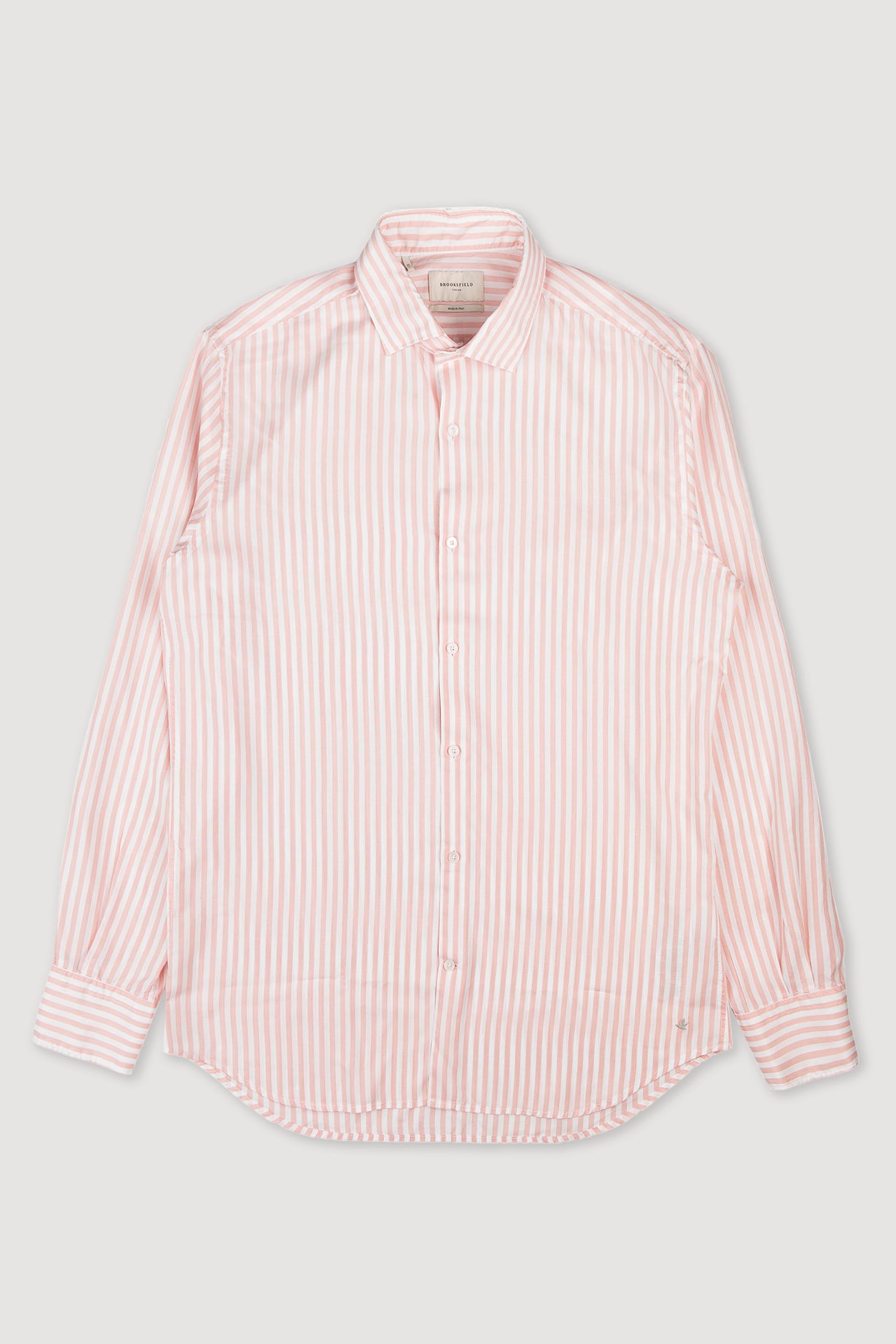 Camicia spread collar in popeline di lyocell, slim fit - Bianco/Rosa