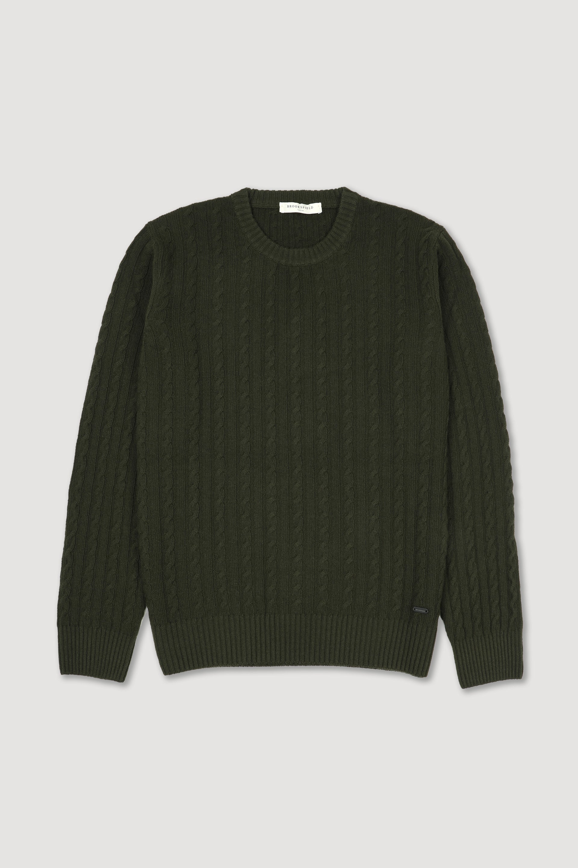 Cable-knit crewneck sweater in Green Oliva