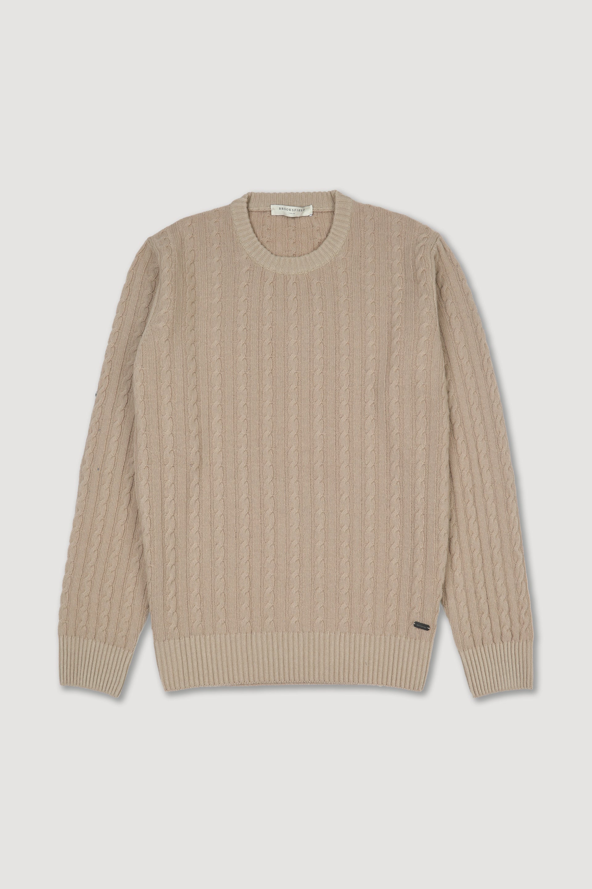 Cable-knit crewneck sweater in Beige Avena