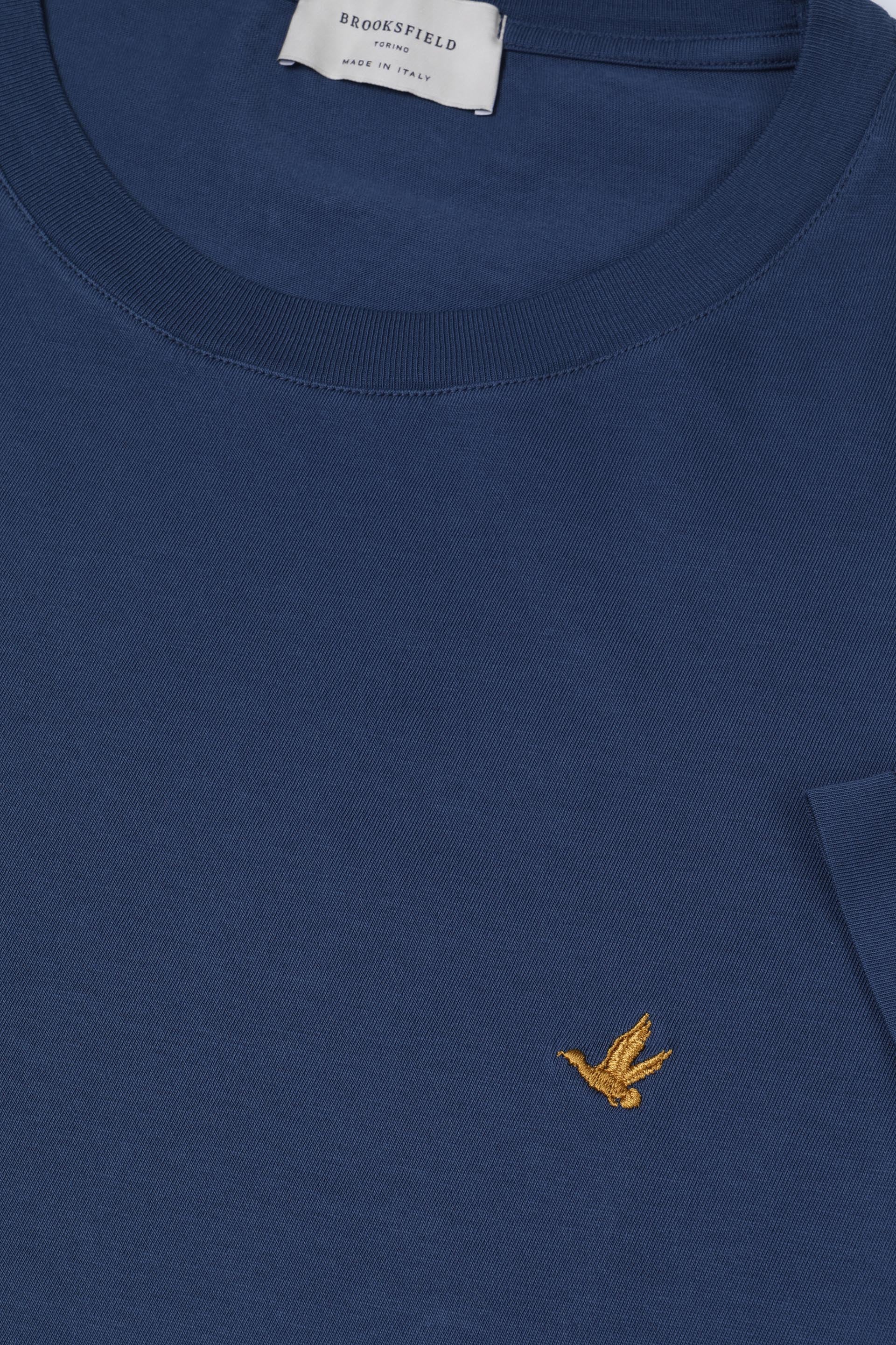 Cotton jersey t-shirt with embroidered logo. Blue - Denim