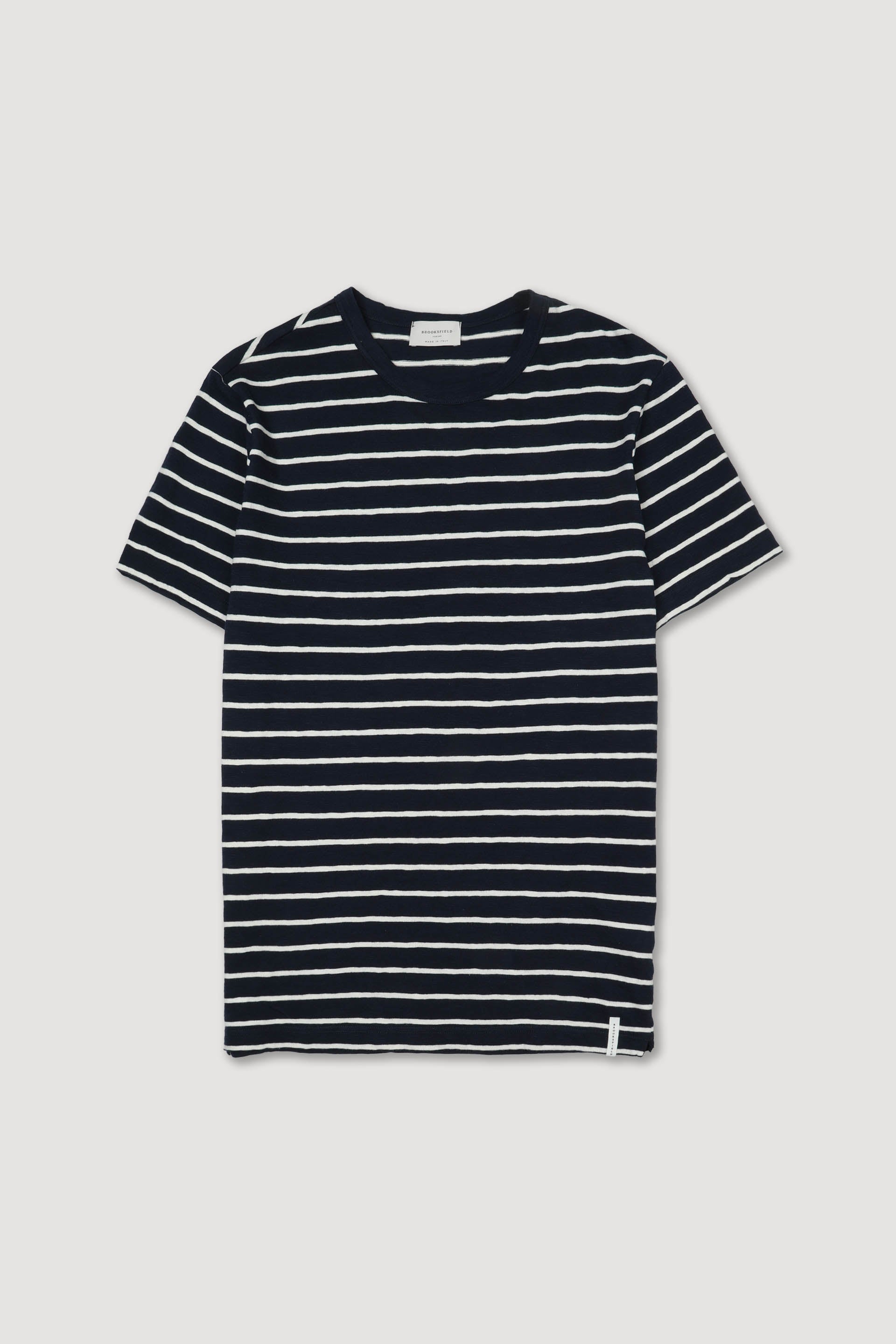 T-shirt rigata in jersey di cotone fiammato. Blu - Navy blue/latte