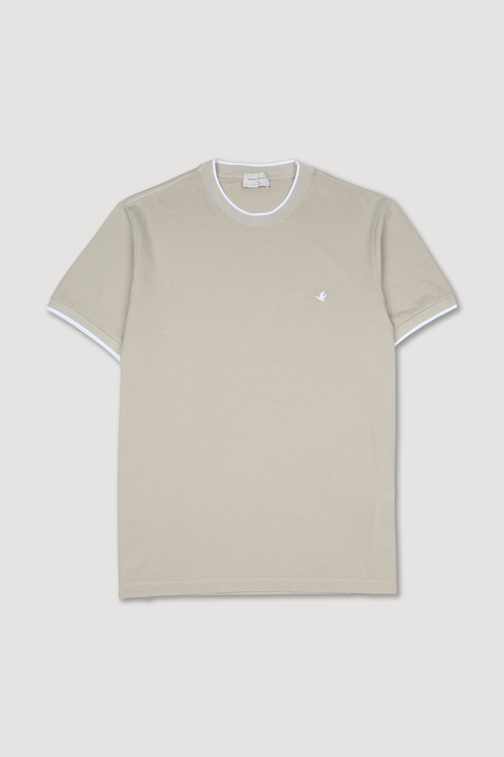 UOMO-T-SHIRT M/C JERSEY TINTO DIRETTO, GIROCOLLO E POLSI IN RETTILINEA RIGATI, SPACCHI A FESSURA - Soft kaki