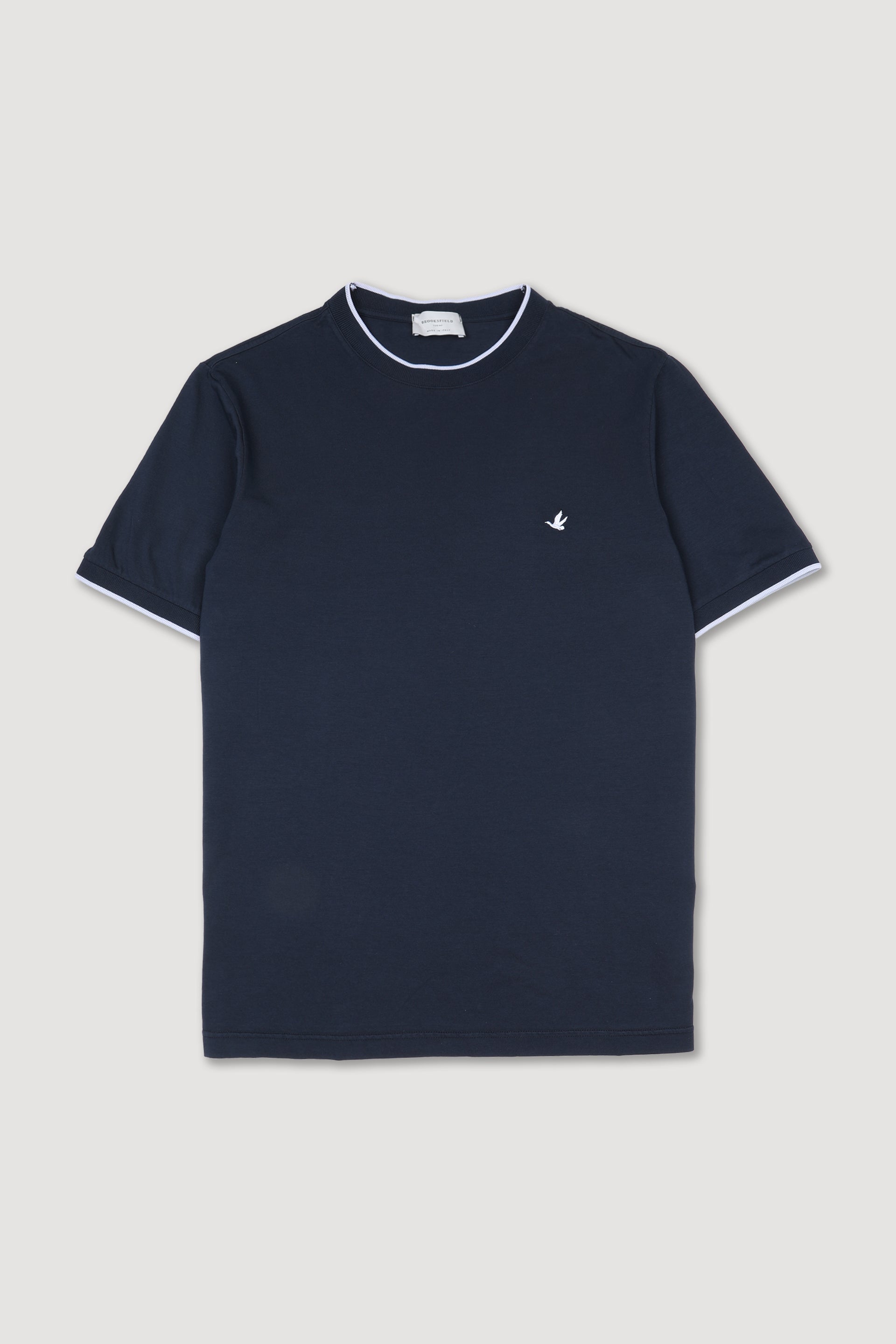 UOMO-T-SHIRT M/C JERSEY TINTO DIRETTO, GIROCOLLO E POLSI IN RETTILINEA RIGATI, SPACCHI A FESSURA - Navy