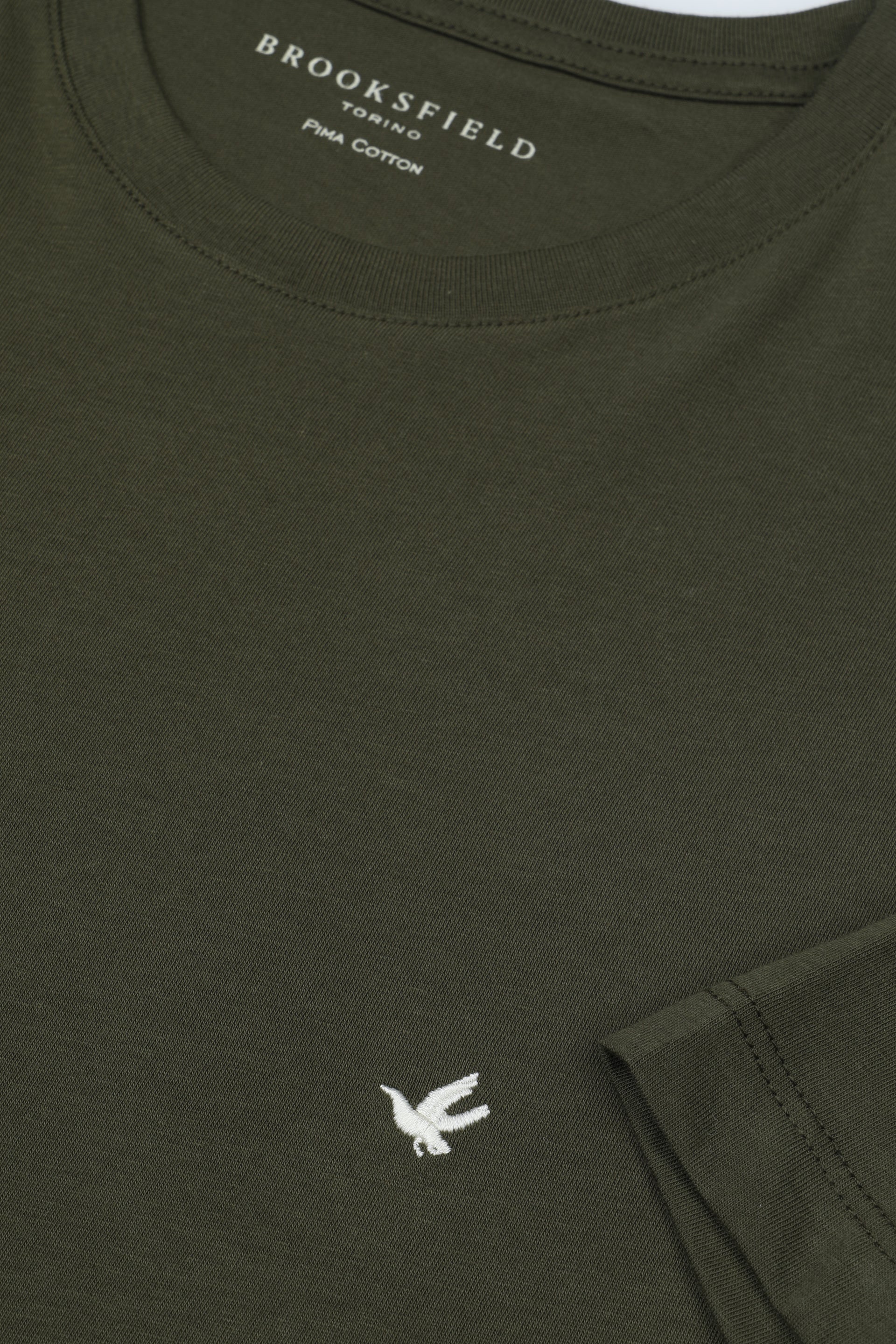 UOMO-T-SHIRT M/C JERSEY, GIROCOLLO CON RICAMO AL PETTO - Military gr.