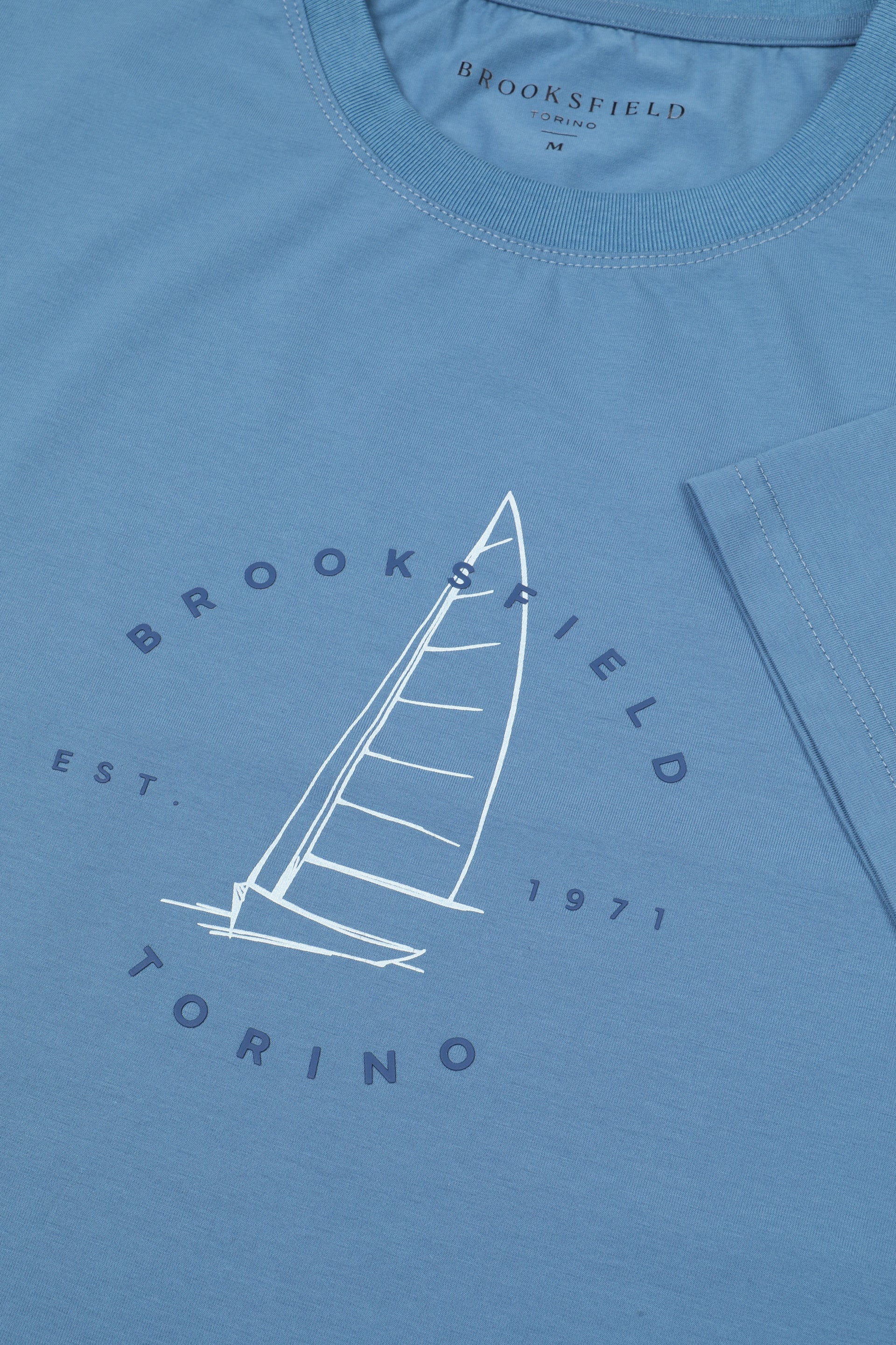 T-shirt in jersey di cotone stretch con stampa barca a vela. Azzurro - Blue