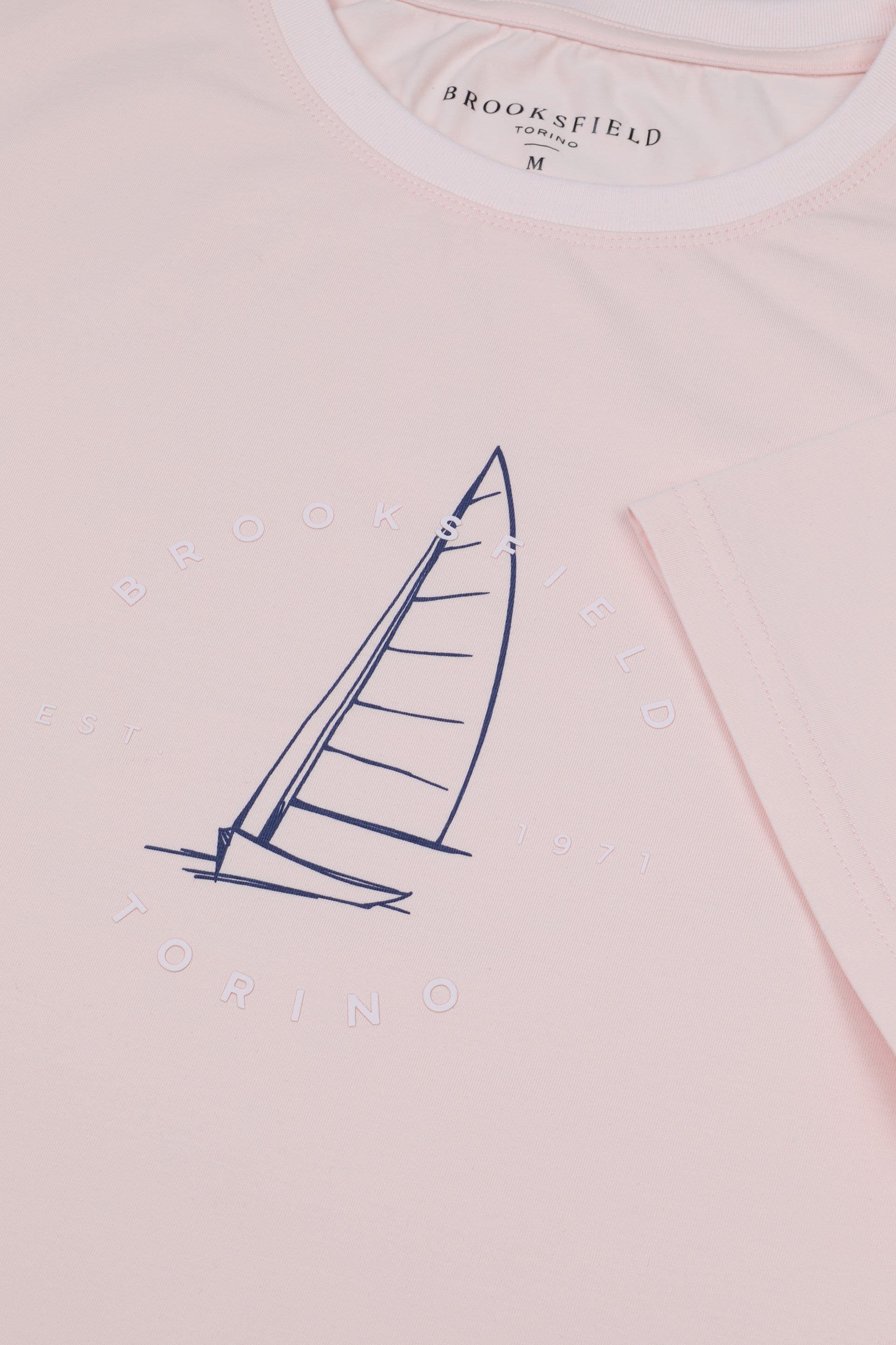 T-shirt in jersey di cotone stretch con stampa barca a vela. Rosa - Pink