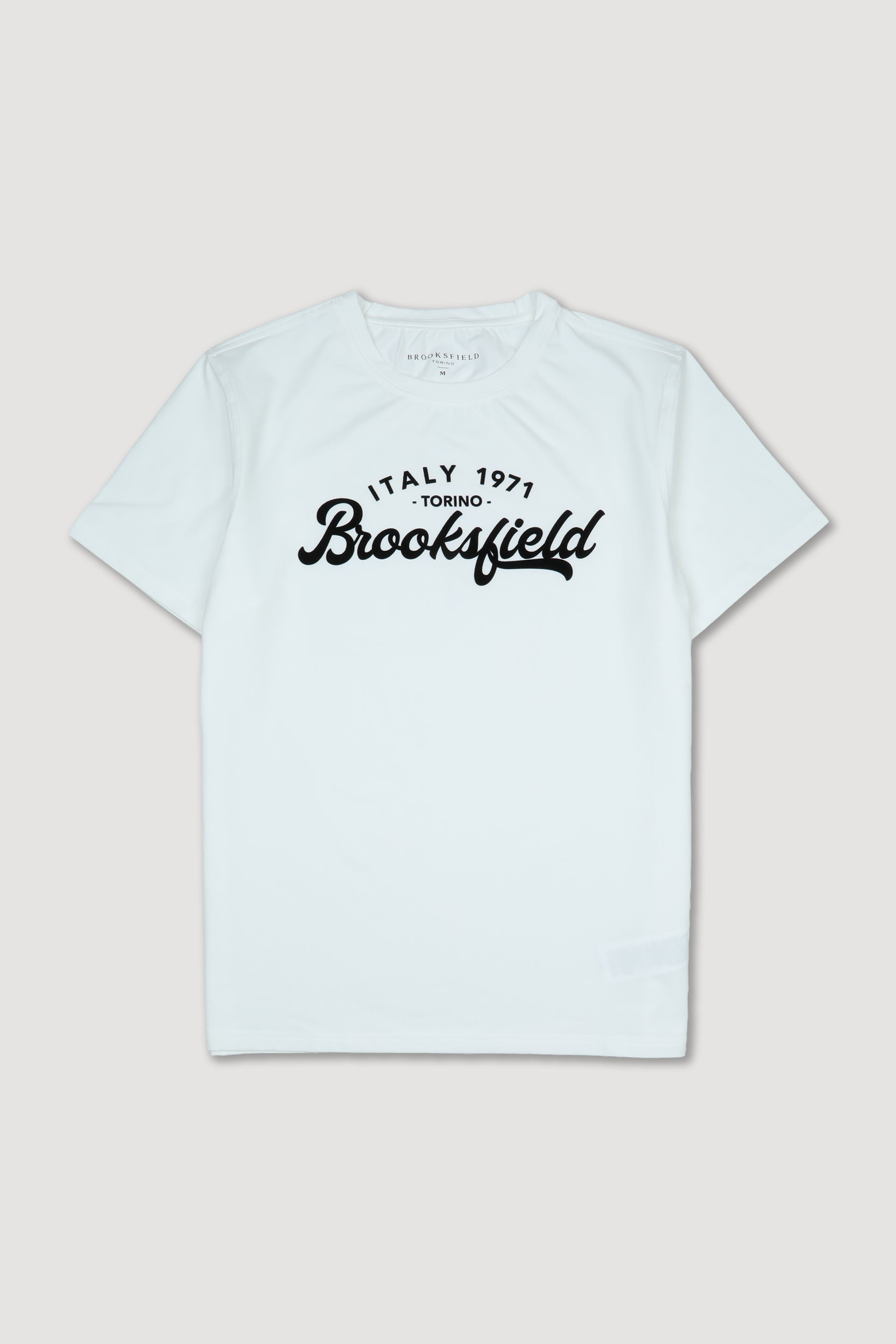T-shirt in jersey di cotone stretch con stampa Brooksfield al petto. Bianco - White