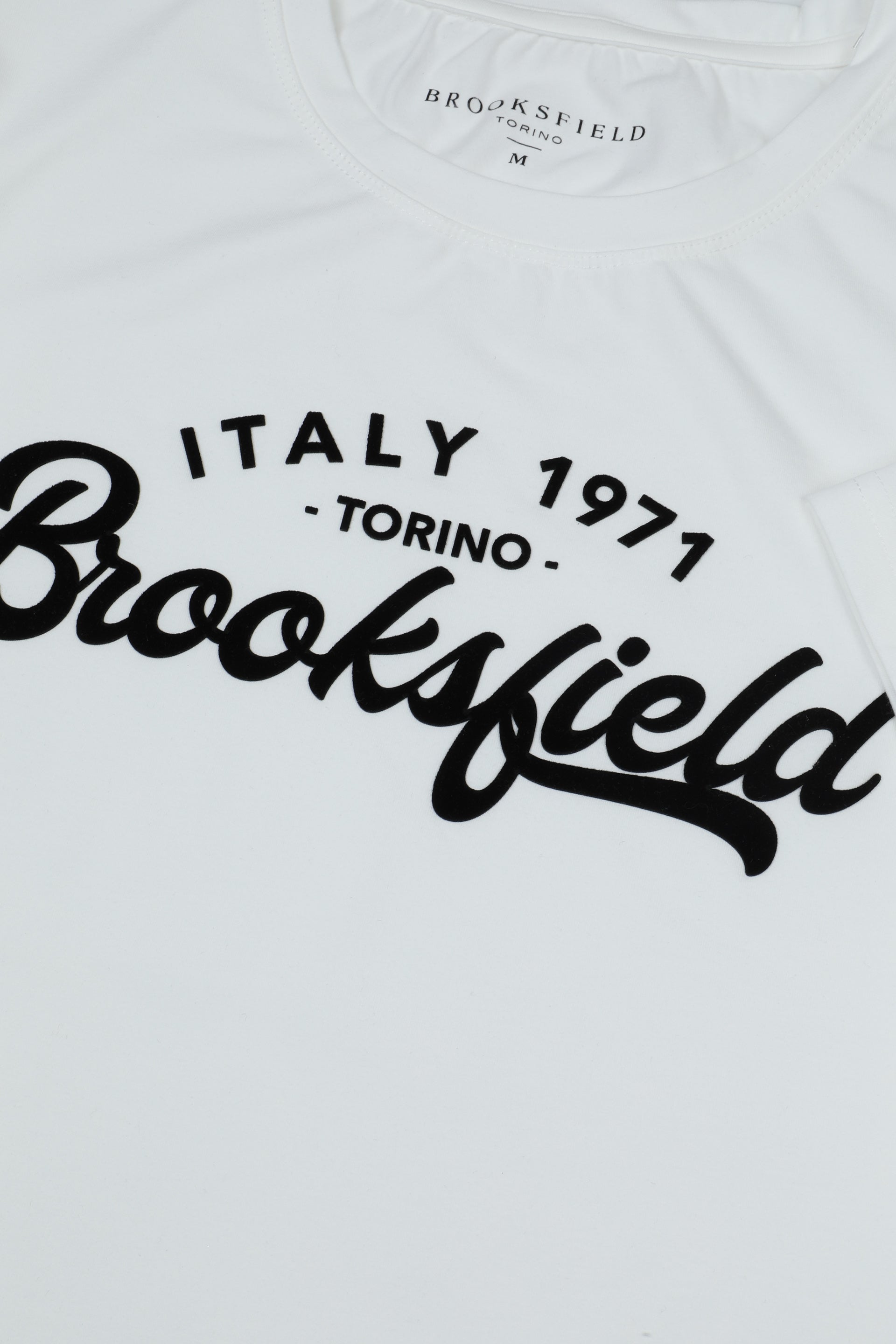 T-shirt in jersey di cotone stretch con stampa Brooksfield al petto. Bianco - White
