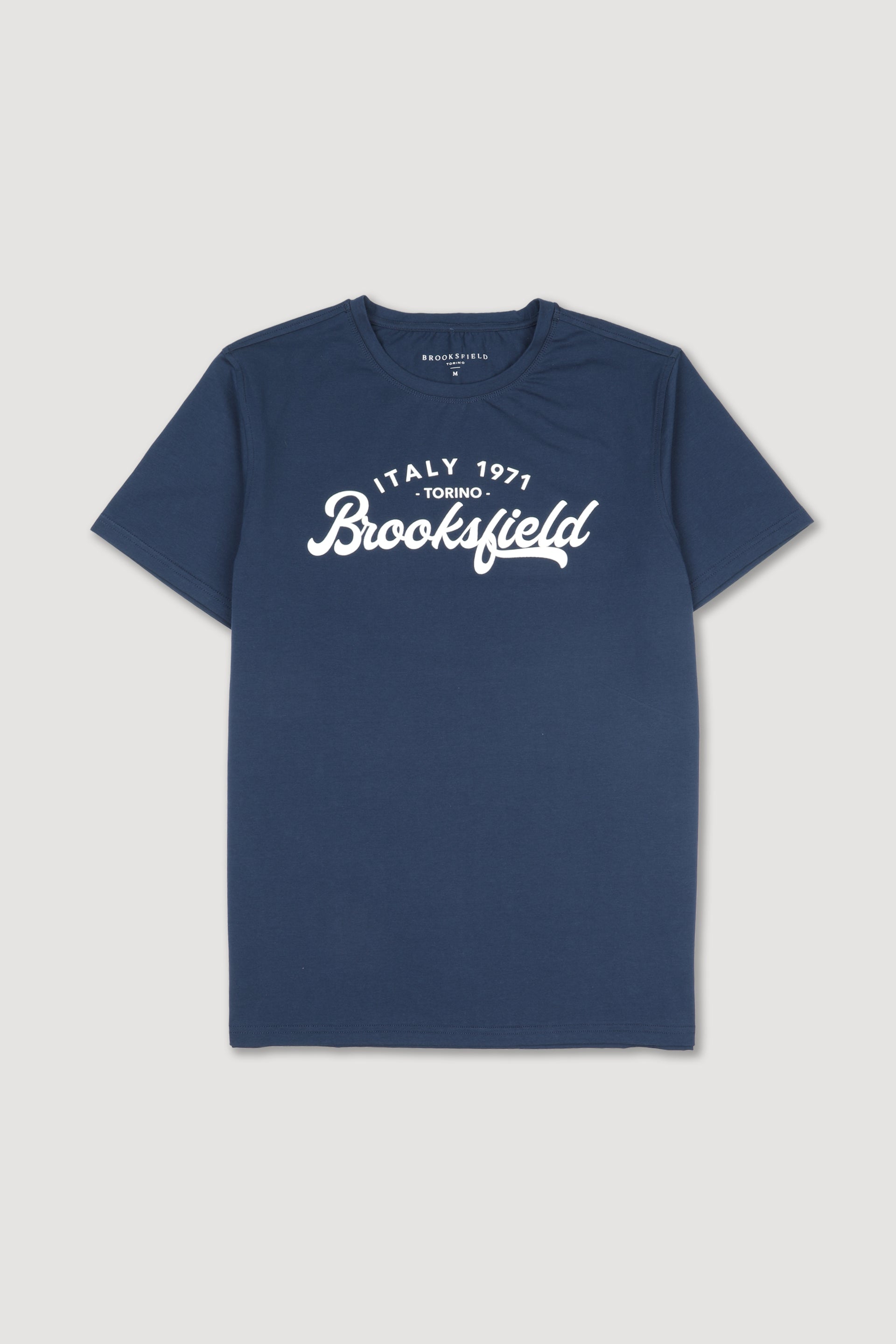 T-shirt in jersey di cotone stretch con stampa Brooksfield al petto. Blu - Navy