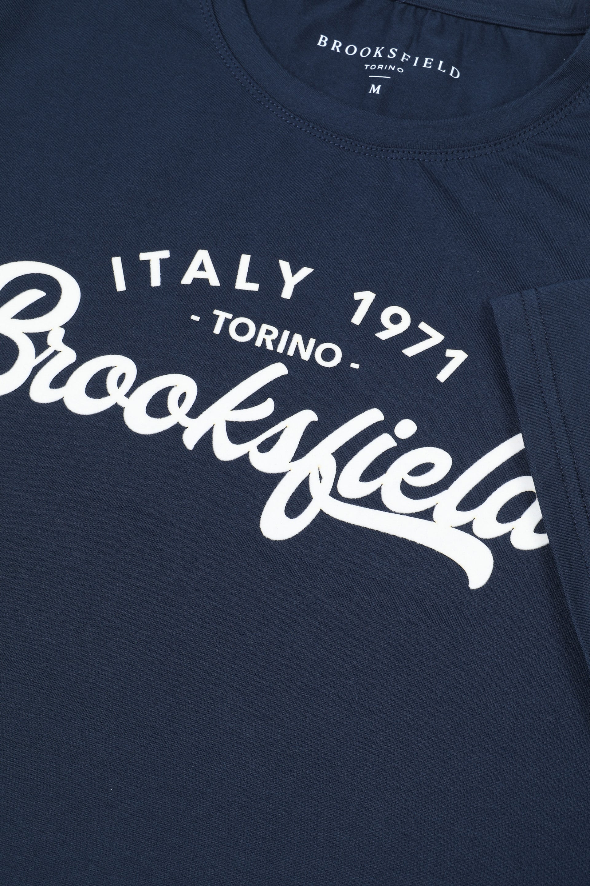 T-shirt in jersey di cotone stretch con stampa Brooksfield al petto. Blu - Navy