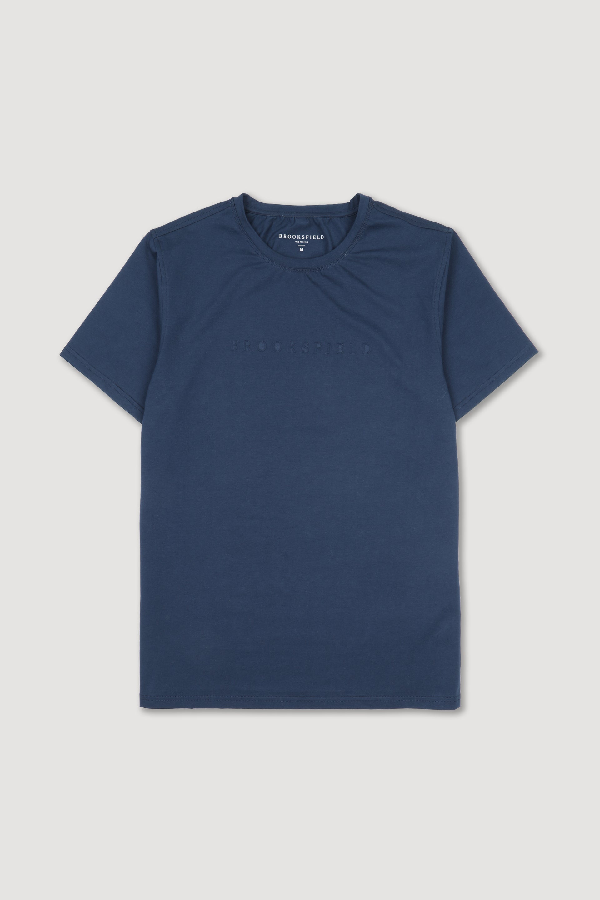 UOMO-T-SHIRT M/C JERSEY STRETCH, GIROCOLLO IN COSTINA, POLSI CON ORLO, ST.BROOKSFIELD IN RILIEVO (BRKC3233) - Navy