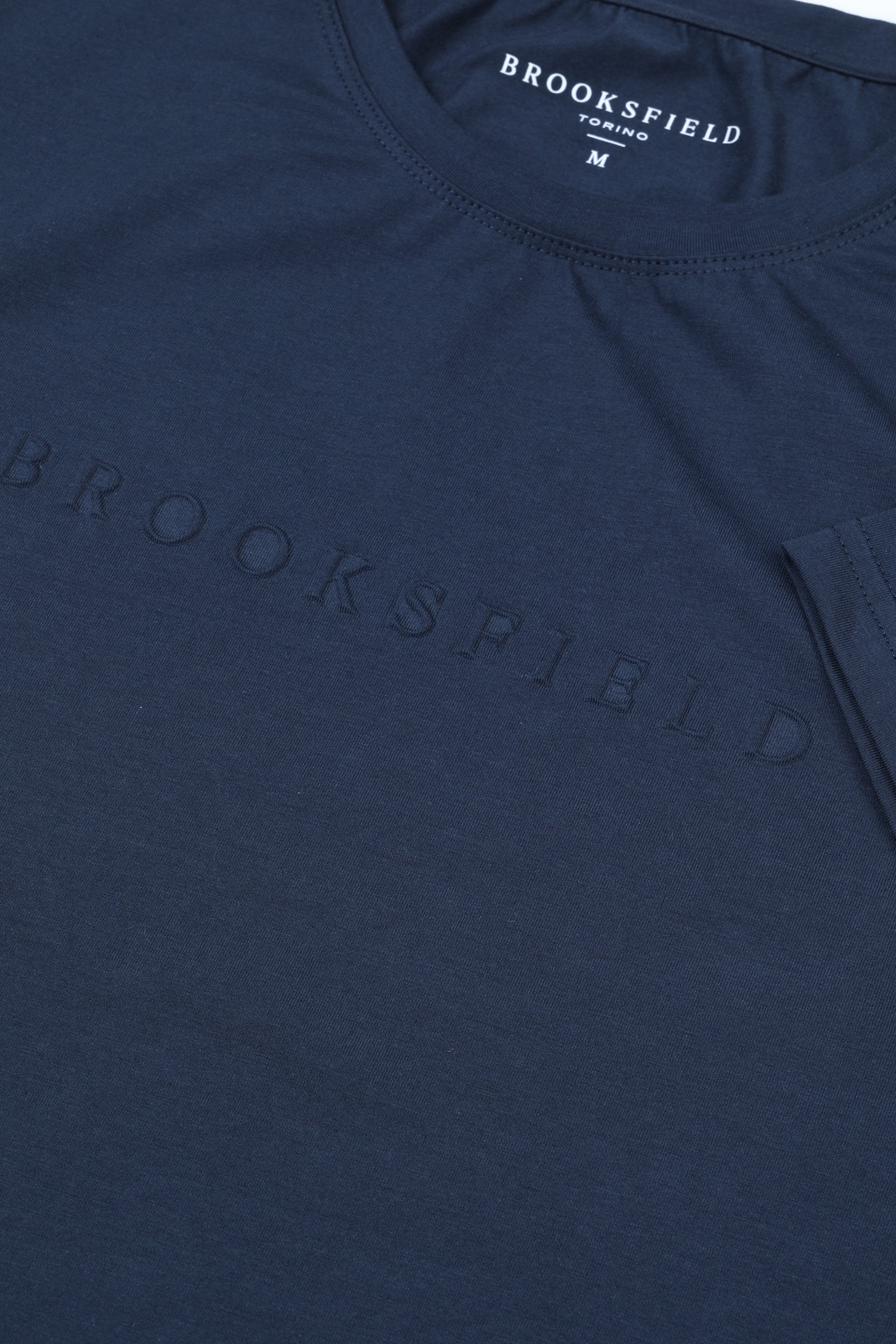 UOMO-T-SHIRT M/C JERSEY STRETCH, GIROCOLLO IN COSTINA, POLSI CON ORLO, ST.BROOKSFIELD IN RILIEVO (BRKC3233) - Navy