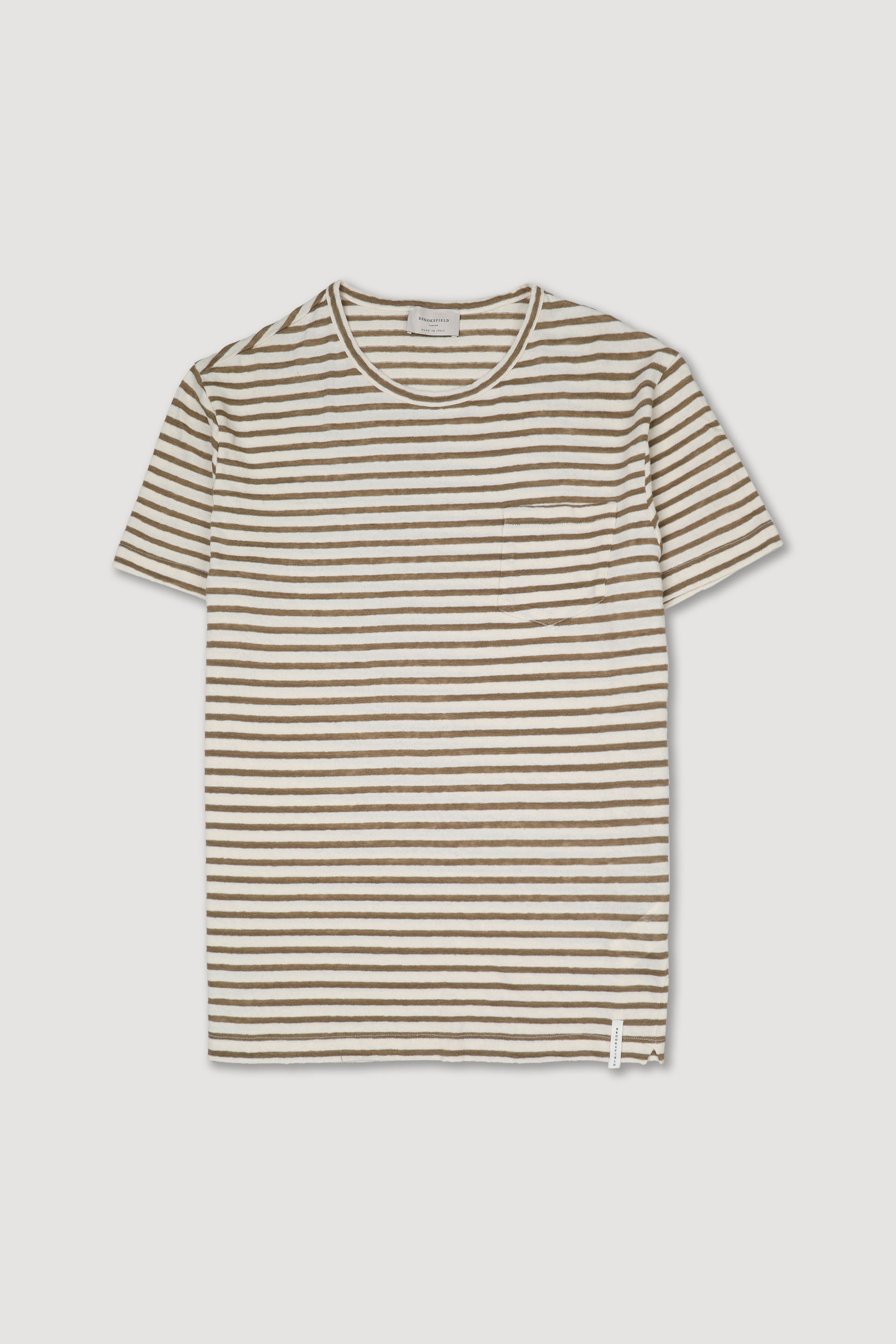 T-shirt rigata in jersey di cotone misto lino. Beige - Safari/Latte