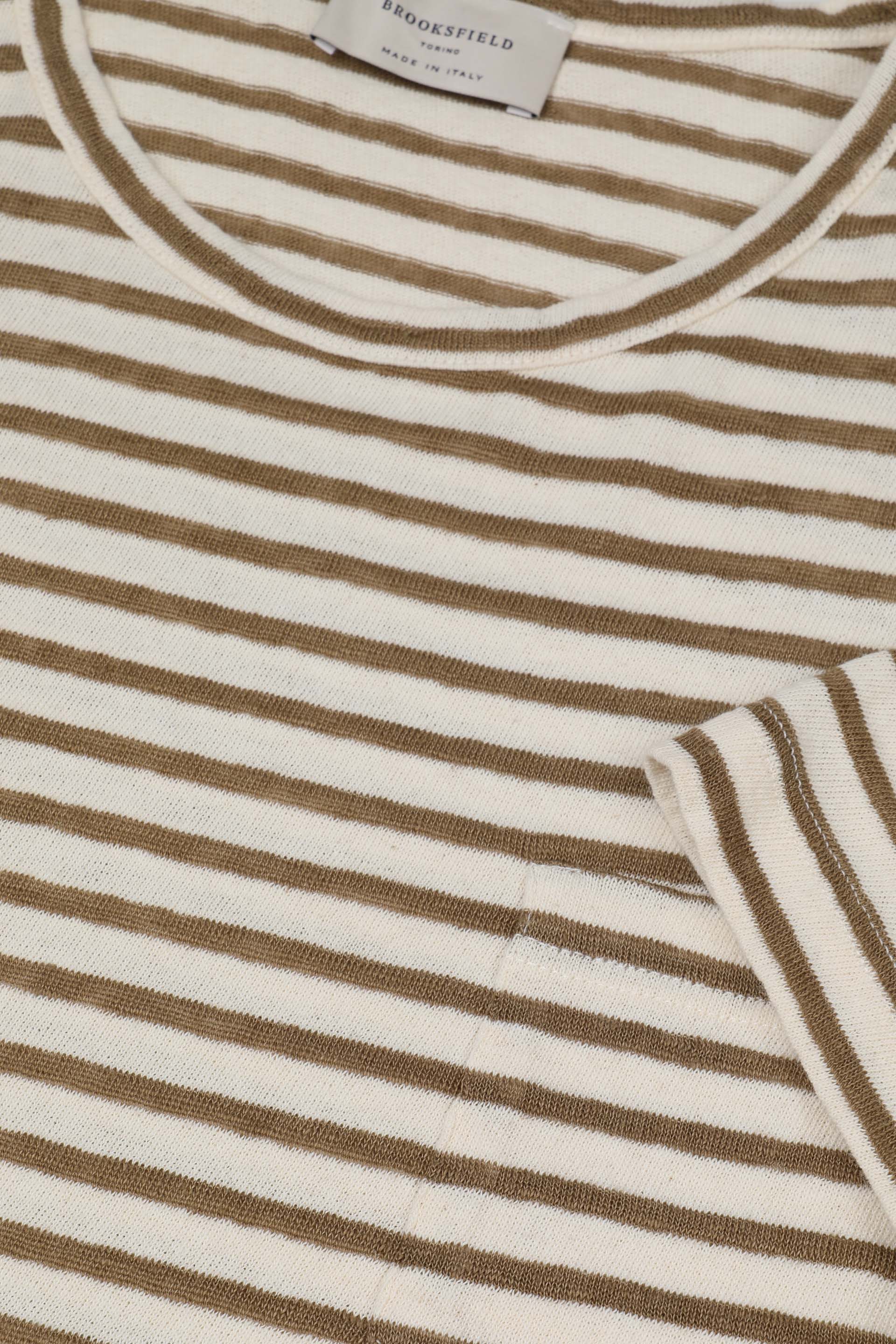 T-shirt rigata in jersey di cotone misto lino. Beige - Safari/Latte