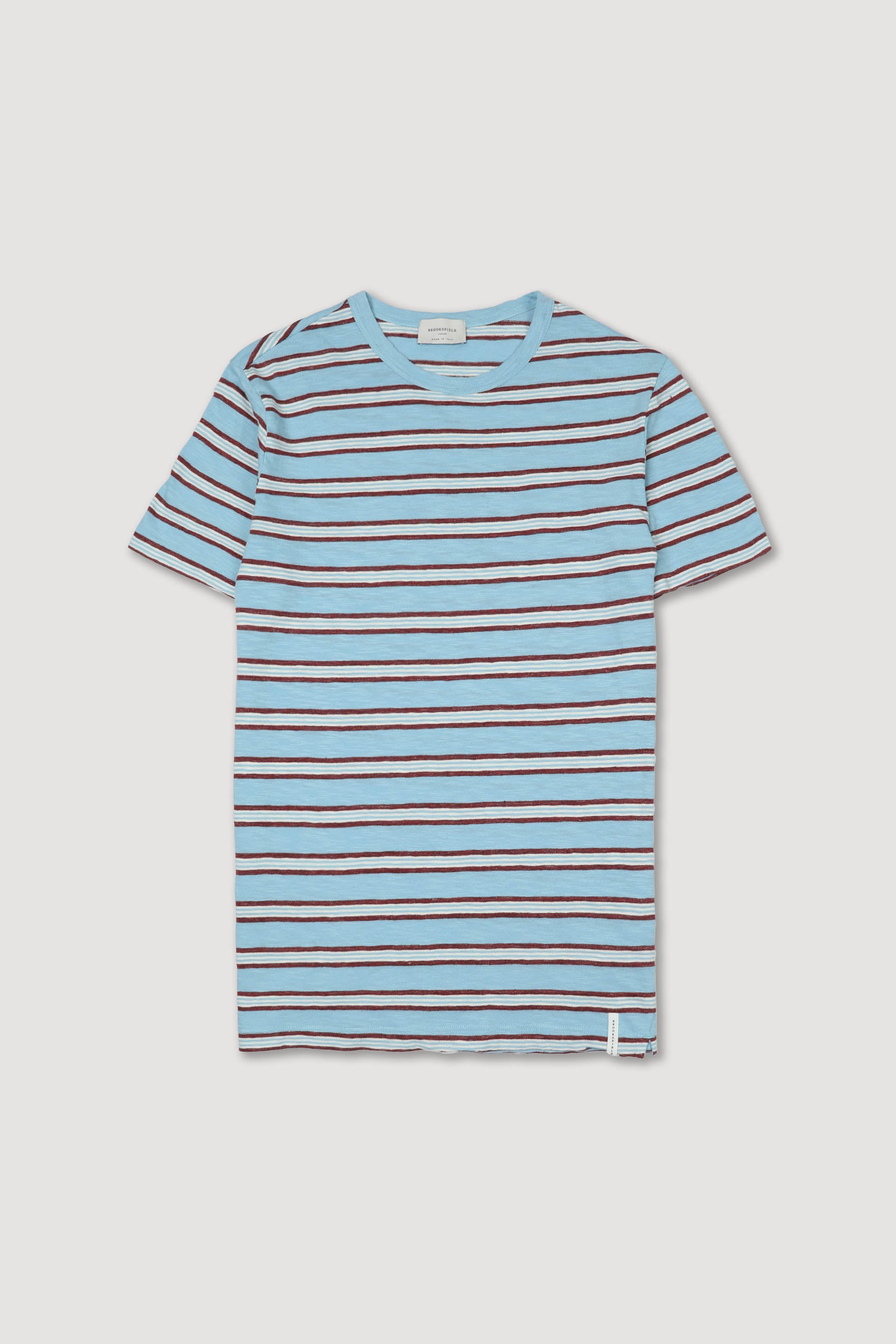 T-shirt rigata in jersey di cotone misto lino. Azzurro - Ice/Bordeaux/Latte