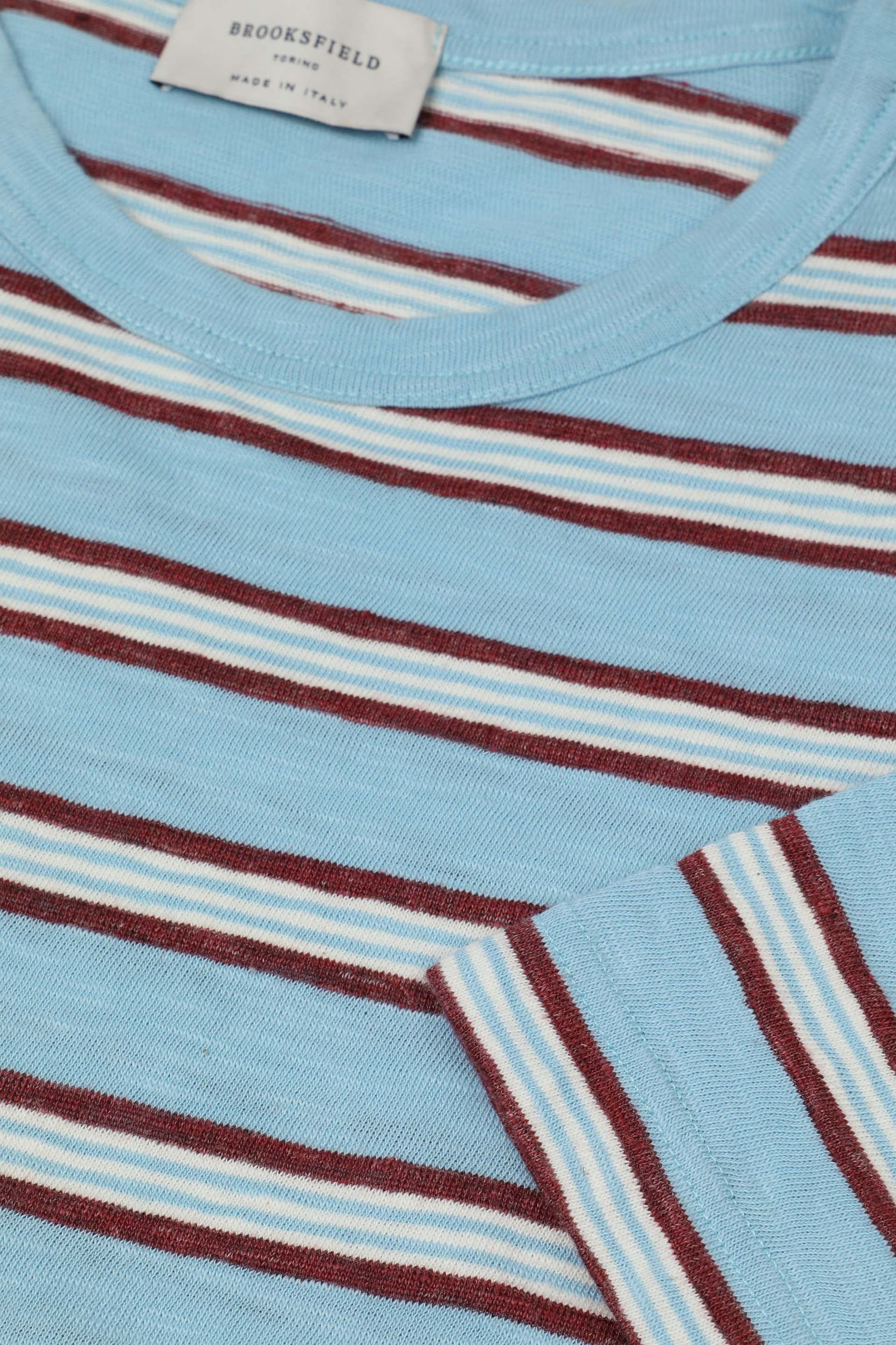 T-shirt rigata in jersey di cotone misto lino. Azzurro - Ice/Bordeaux/Latte