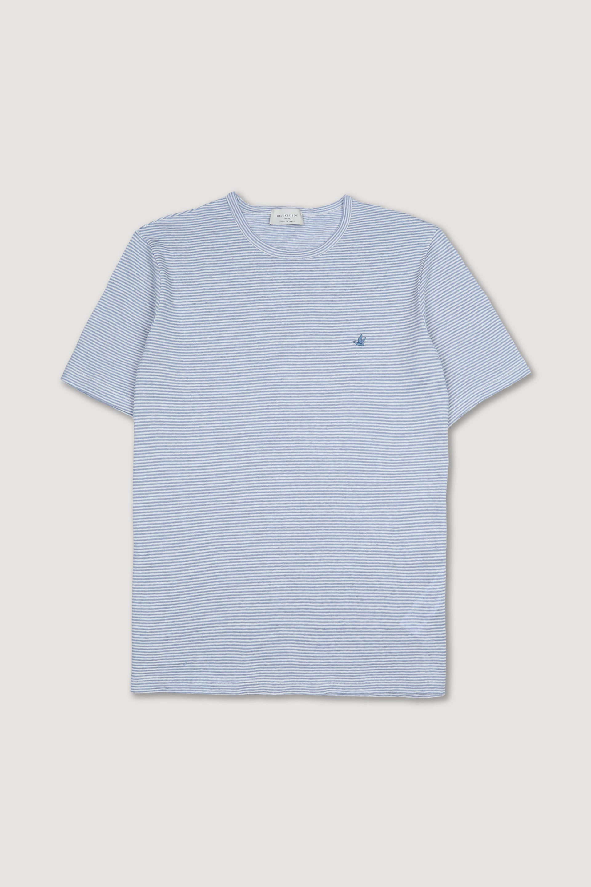 T-shirti in jersey di lino misto cotone rigata. Logo ricamato al cuore - Azzurro/latte