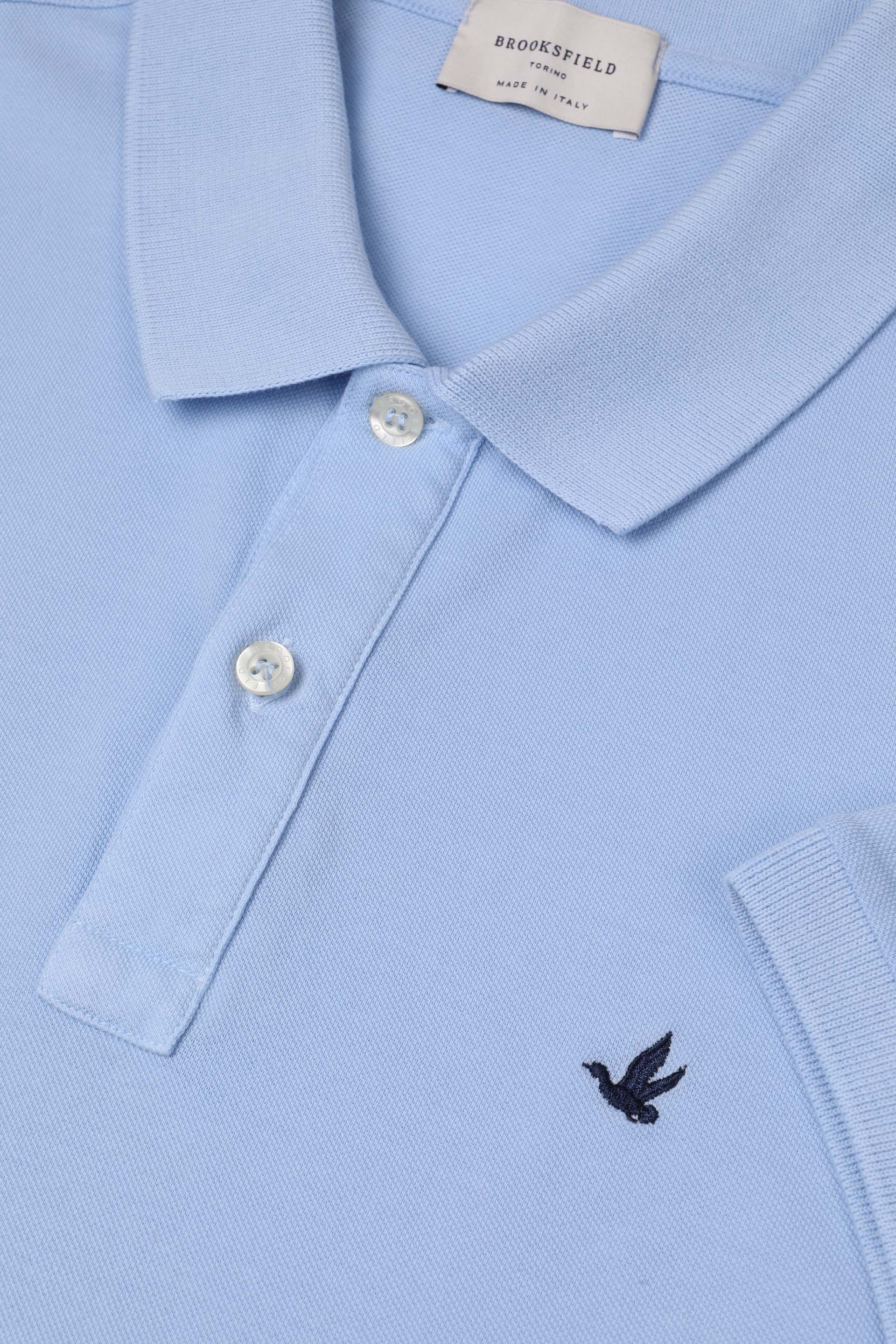 Polo in piquet di cotone con logo ricamato al cuore. Azzurro - Iris
