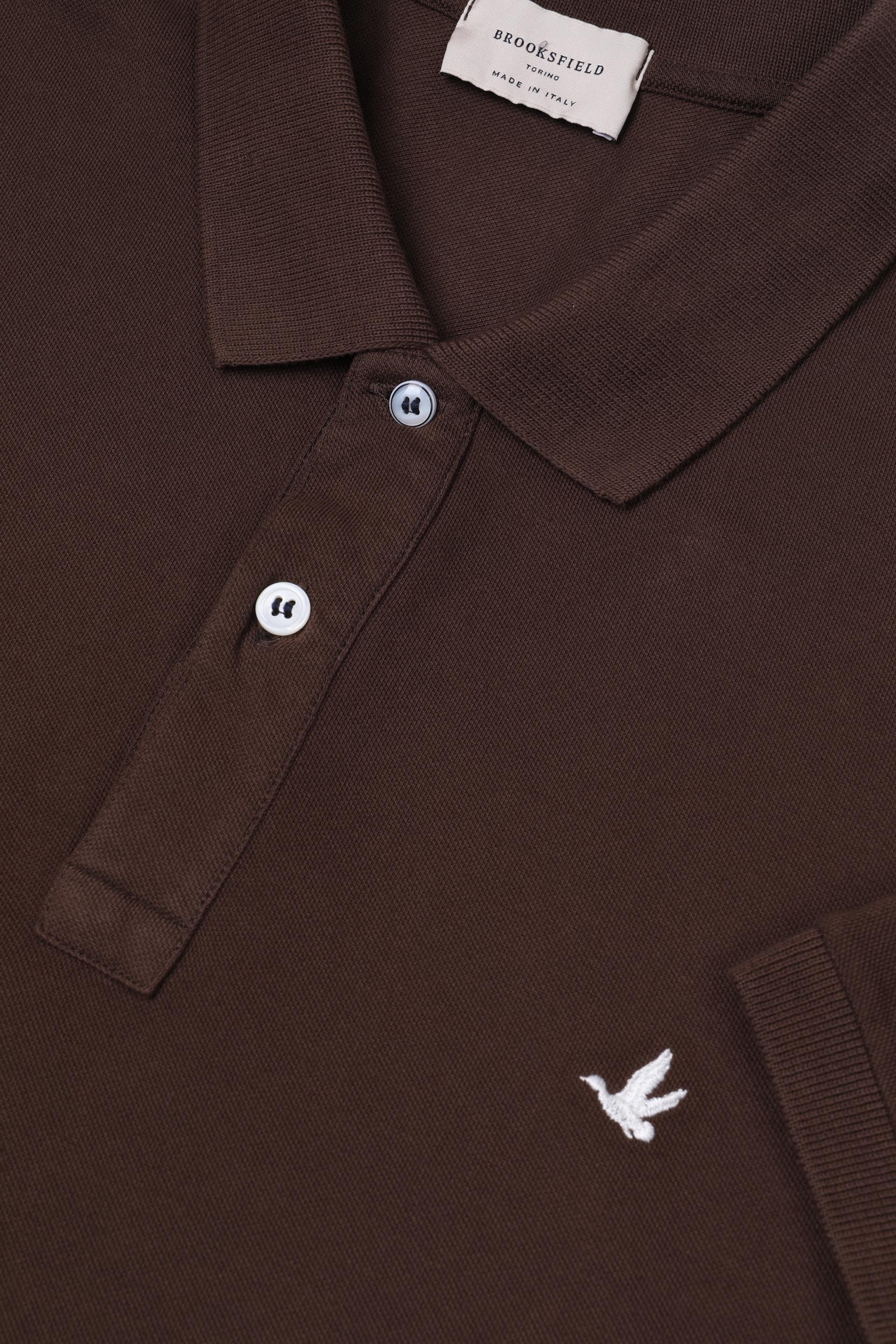Polo in piquet di cotone con logo ricamato al cuore. Marrone - Coconut