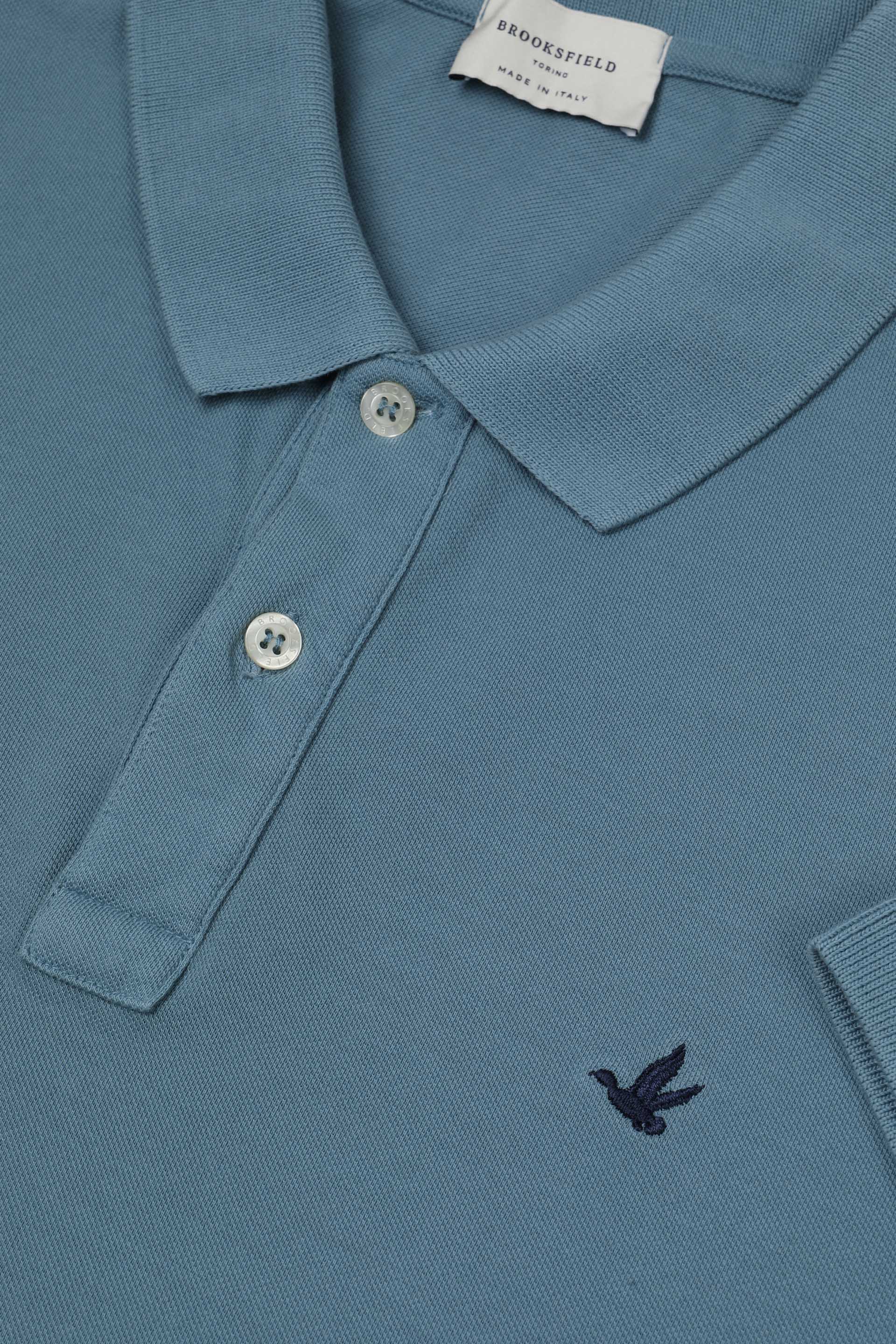 Polo in piquet di cotone con logo ricamato al cuore. Azzurro - Igloo