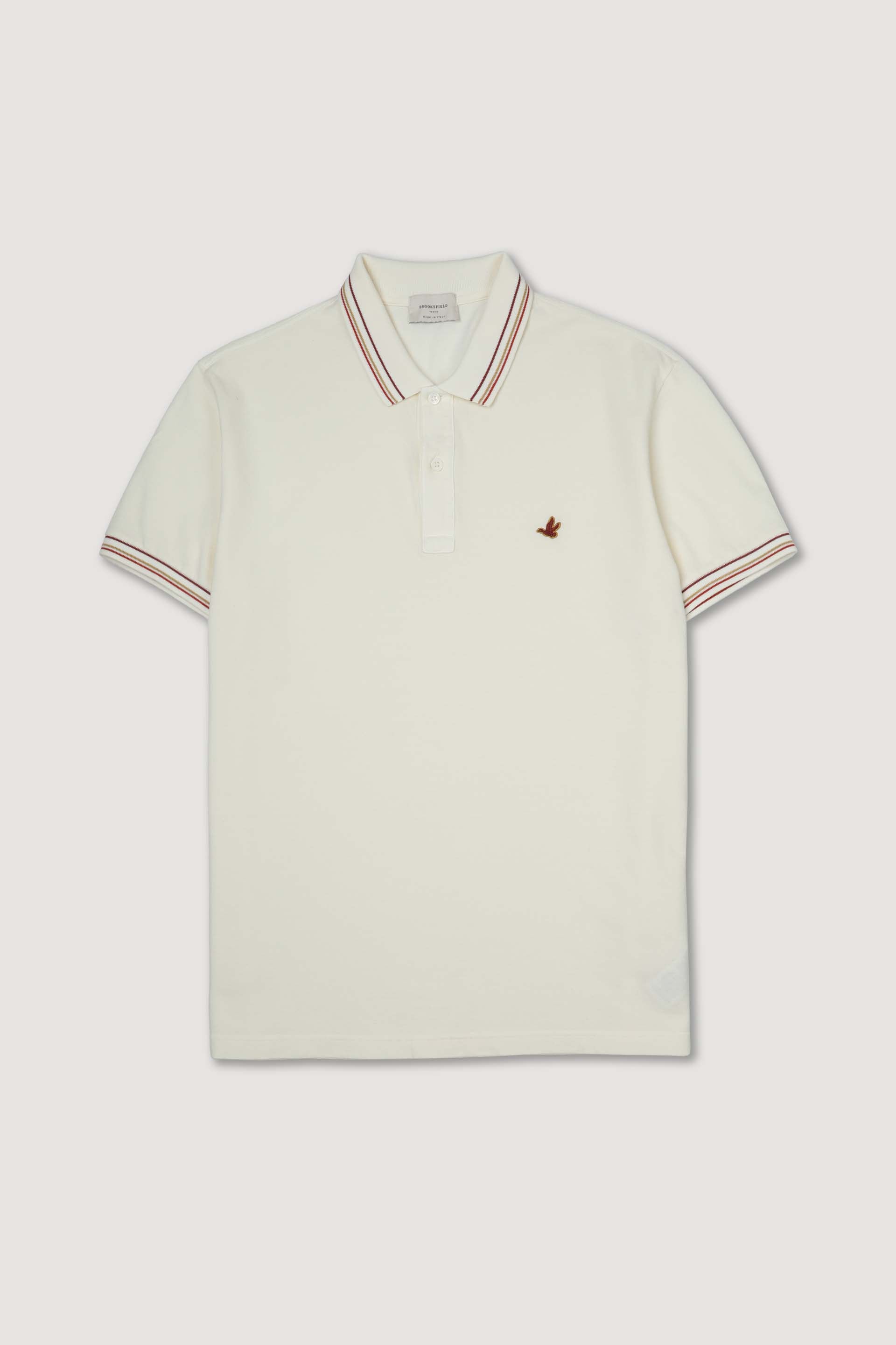 Polo in piquet di cotone con collo e polsi rigati. Logo ricamato al cuore - Bianco lana