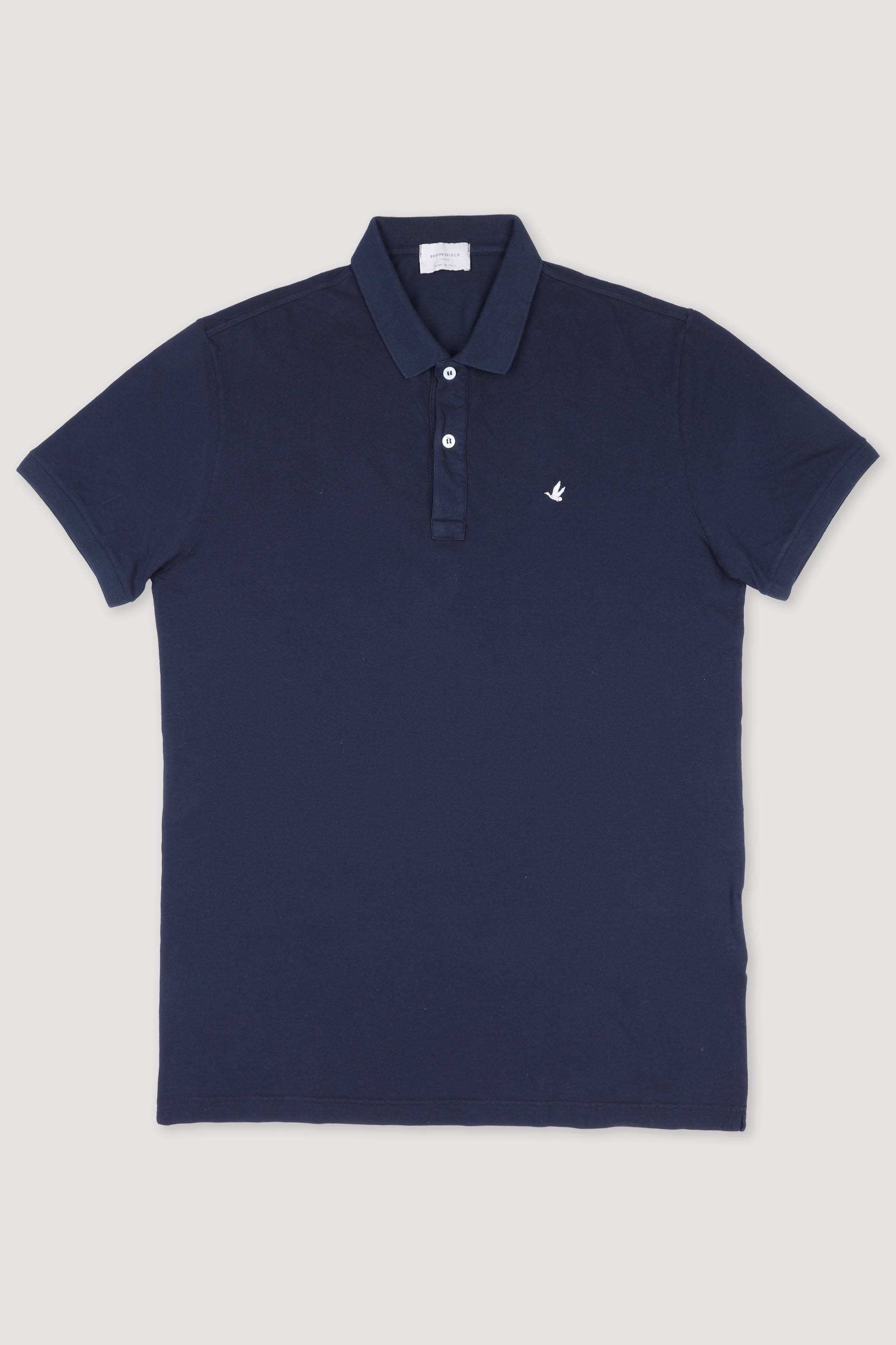 Polo in piquet di cotone, sottocollo stampato. Logo ricamato al cuore. Blu - Navy