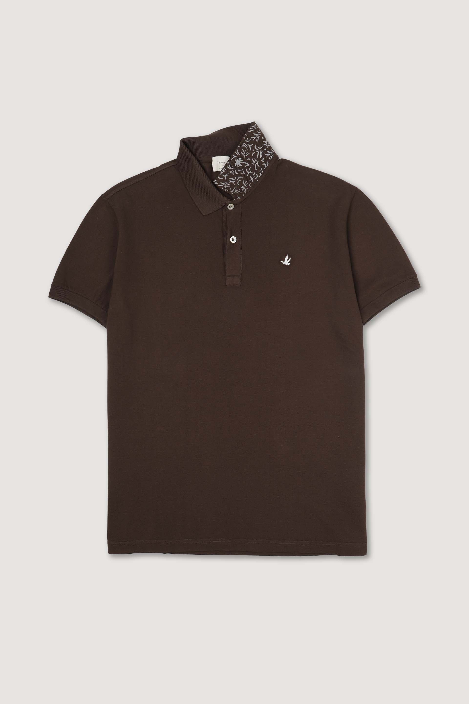Polo in piquet di cotone, sottocollo stampato. Logo ricamato al cuore. Marrone - Coconut