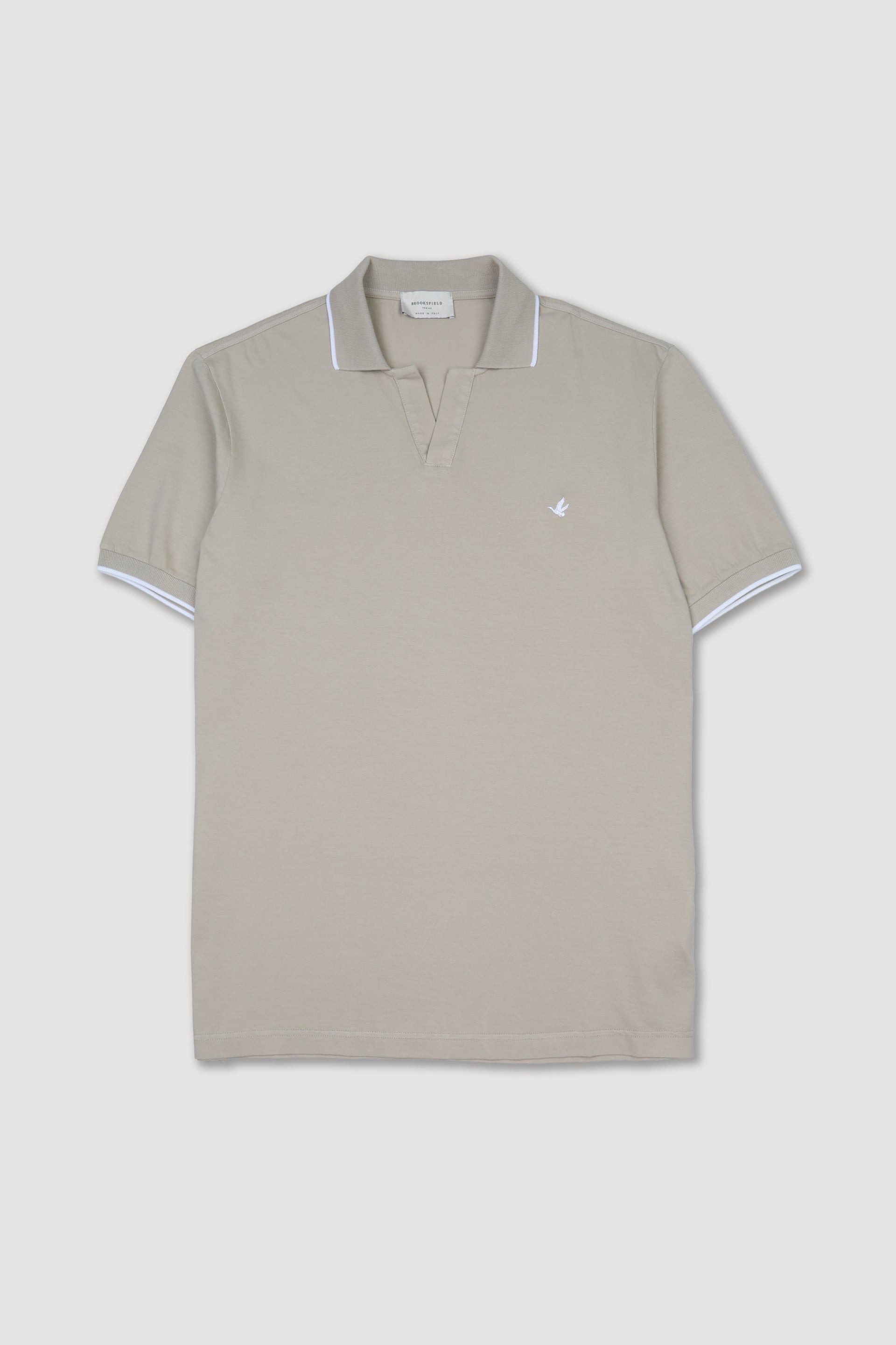 UOMO-POLO M/C JERSEY TINTO IN CAPO DIRETTO, COLLO E POLSI IN RETTILINEA RIGATI, SPACCHI PARI-PARI - Soft kaki