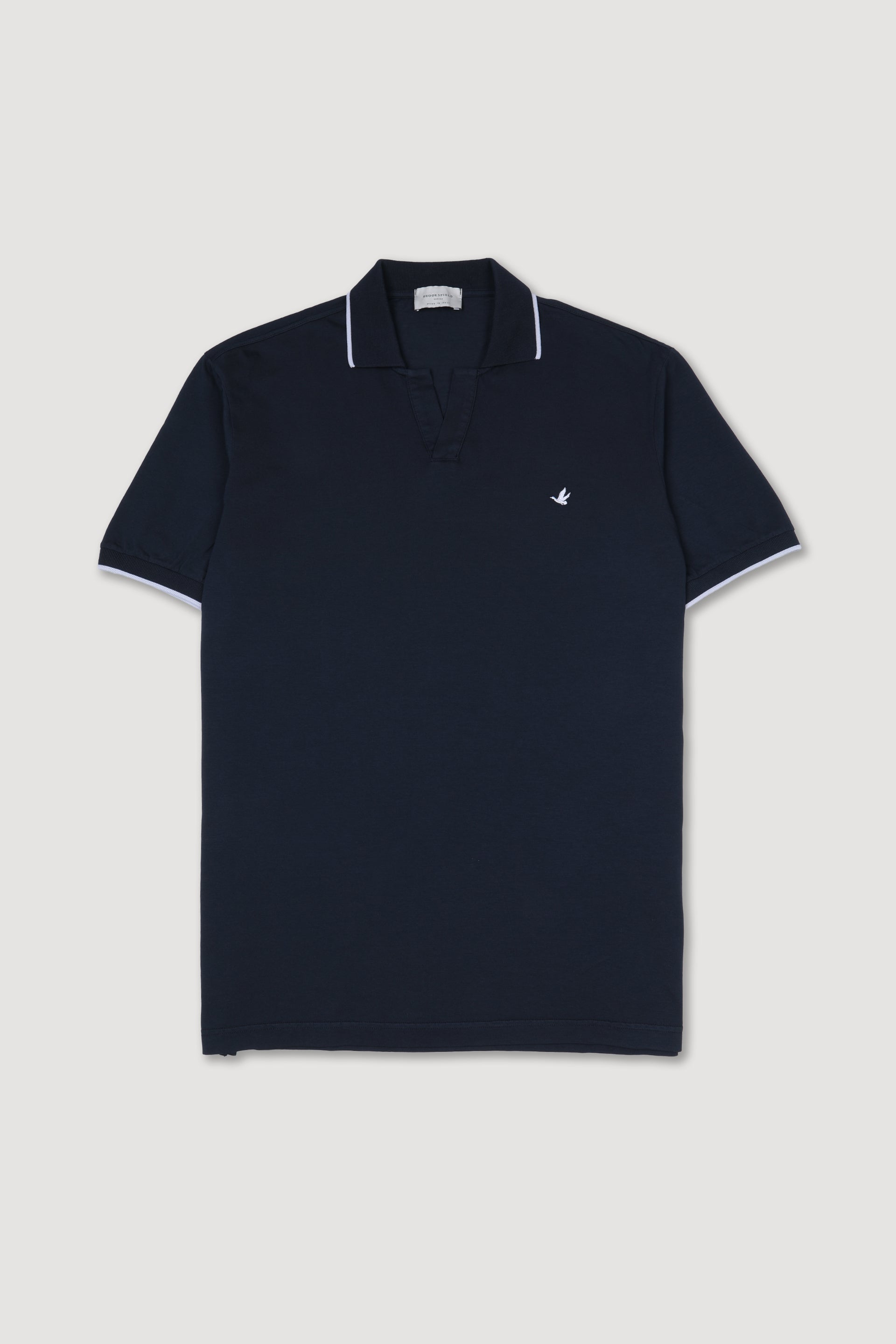 Polo collo aperto in jersey di cotone con bordi rigati. Blu - Navy
