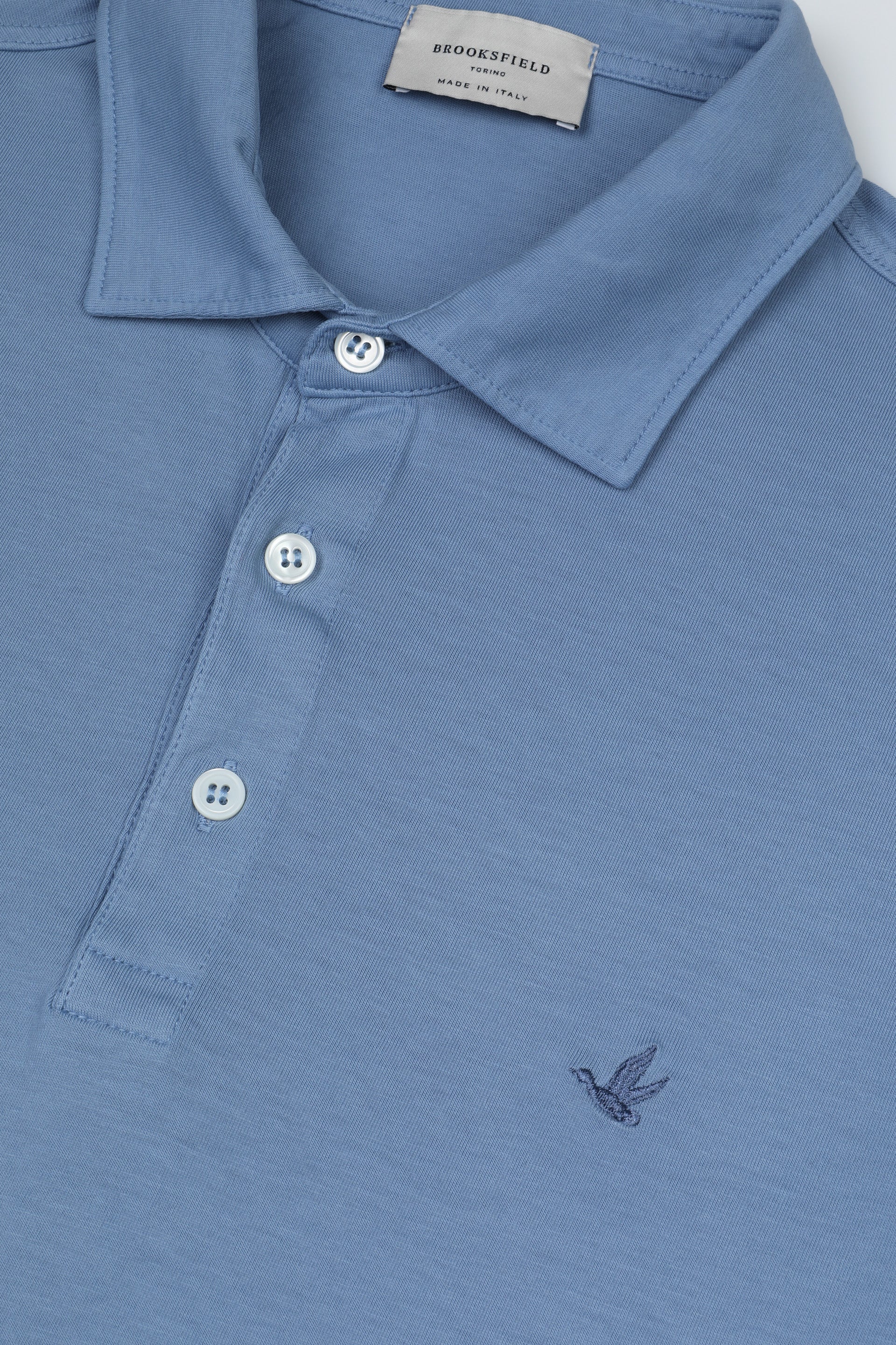 Polo in jersey di cotone con logo ricamato al cuore. Azzurro - Cirro