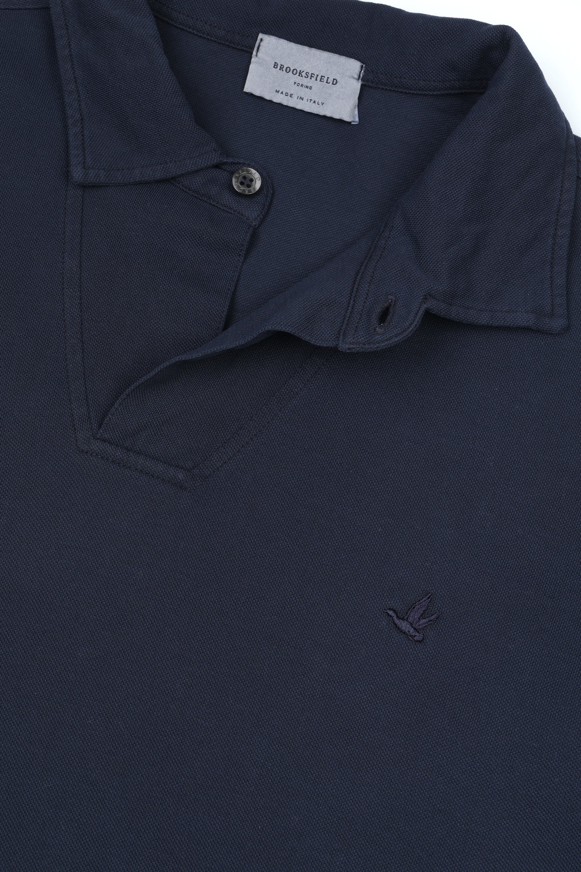 Polo manica lunga in piquet leggero di cotone, apertura collo in stile Capri. Blu - Navy