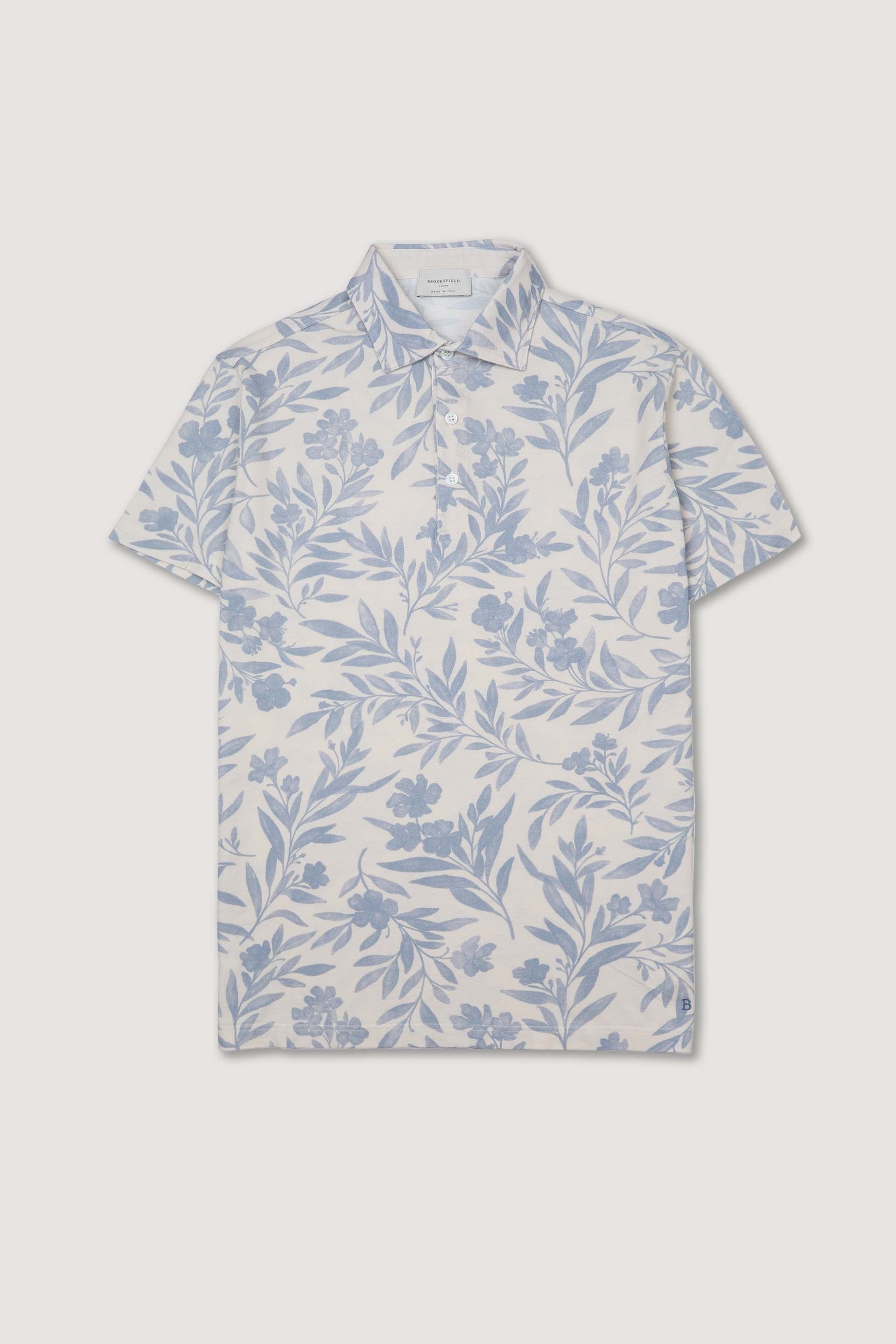 Polo in piquet di cotone, stampa floreale. Azzurro - Milk/Light blue