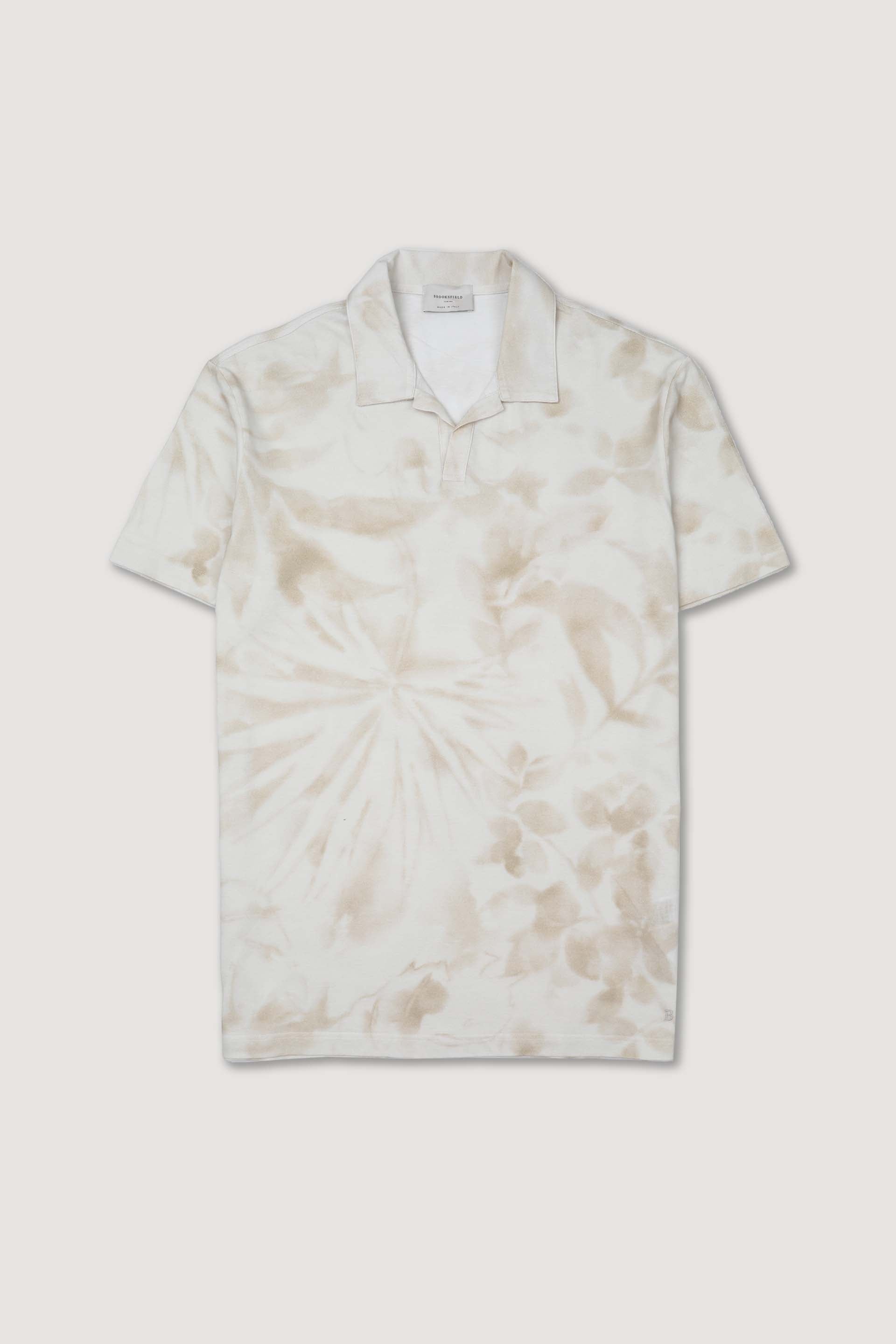 Polo collo aperto in piquet di cotone con stampa - Beige