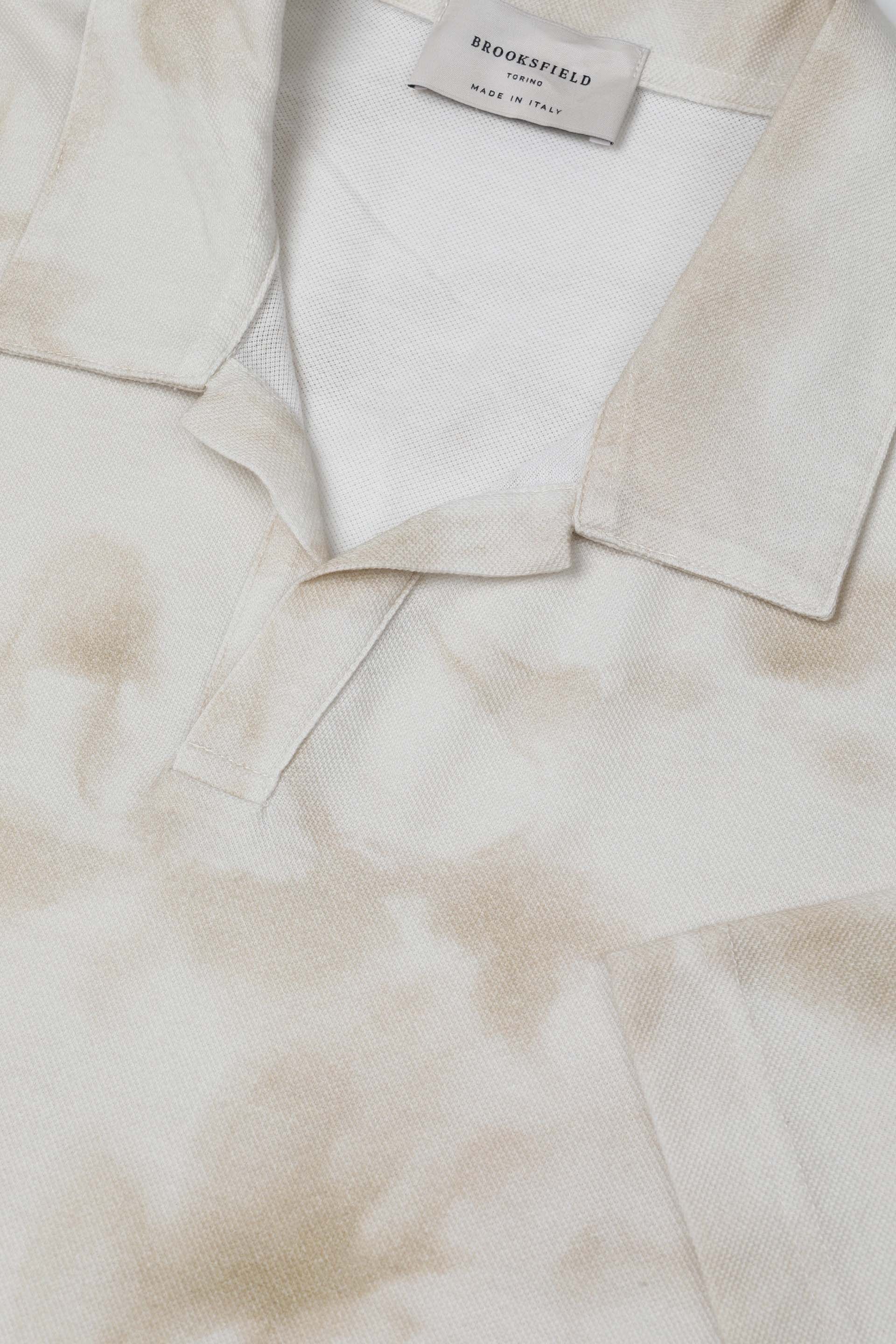 Polo collo aperto in piquet di cotone con stampa - Beige
