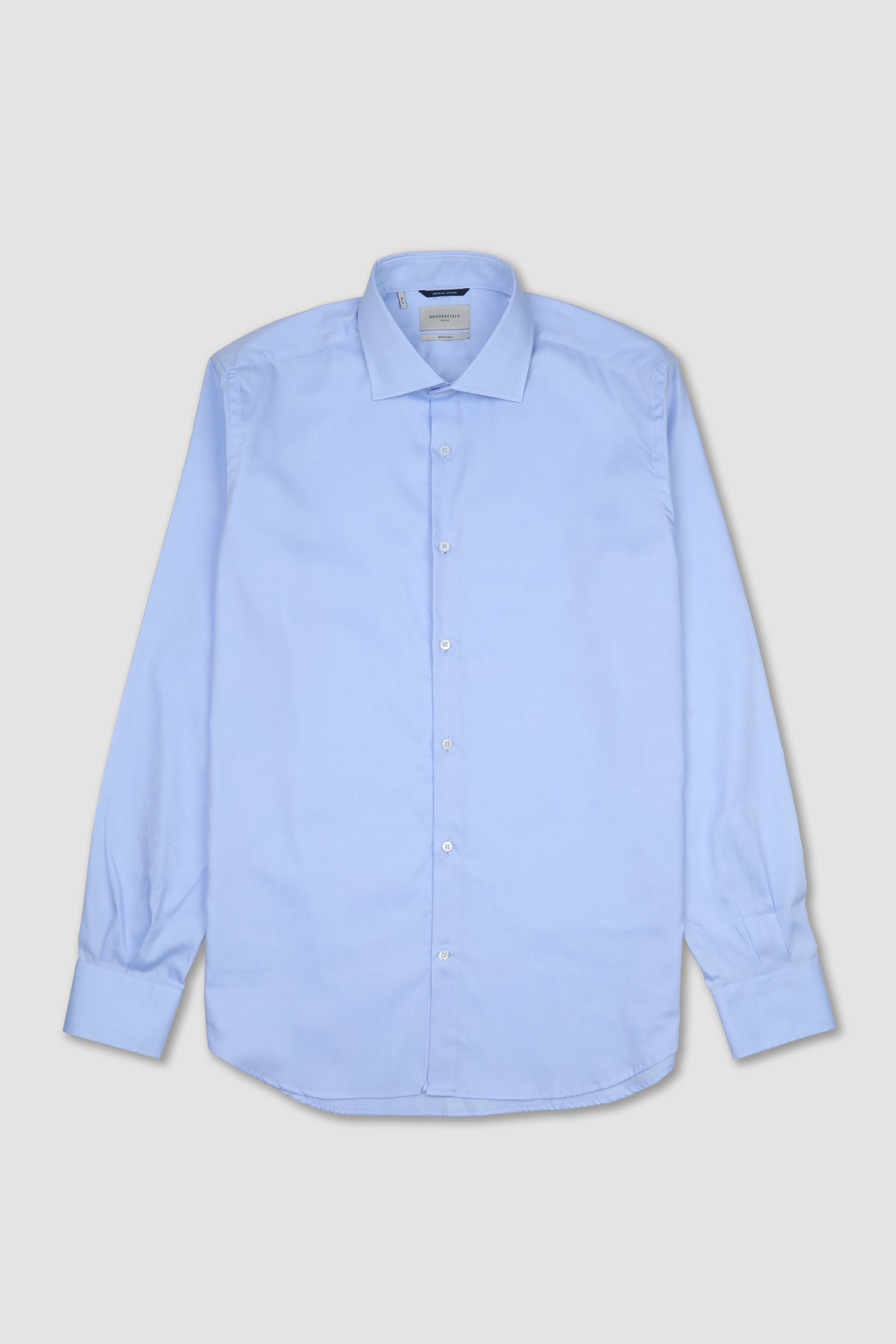 UOMO-CAMICIA (SLIM FIT) M/L FRENCH COLLAR CLASSICA "LUXURY" TESSUTO TWILL SUPERFINE UNITO, CON MOSCHE AI FIANCHI, BOTTONI CUCITI A QUADRO - Iris