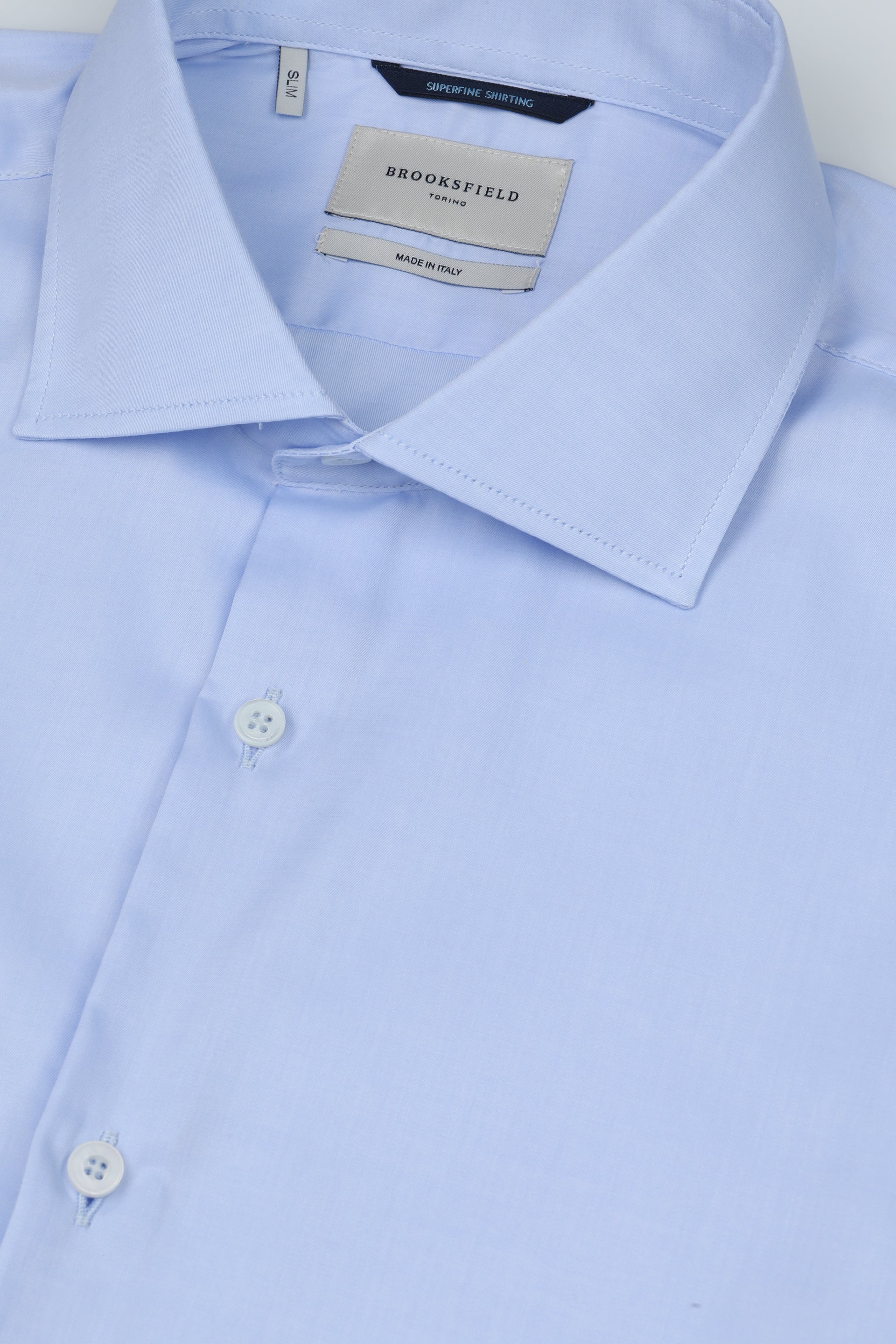 UOMO-CAMICIA (SLIM FIT) M/L FRENCH COLLAR CLASSICA "LUXURY" TESSUTO TWILL SUPERFINE UNITO, CON MOSCHE AI FIANCHI, BOTTONI CUCITI A QUADRO - Iris