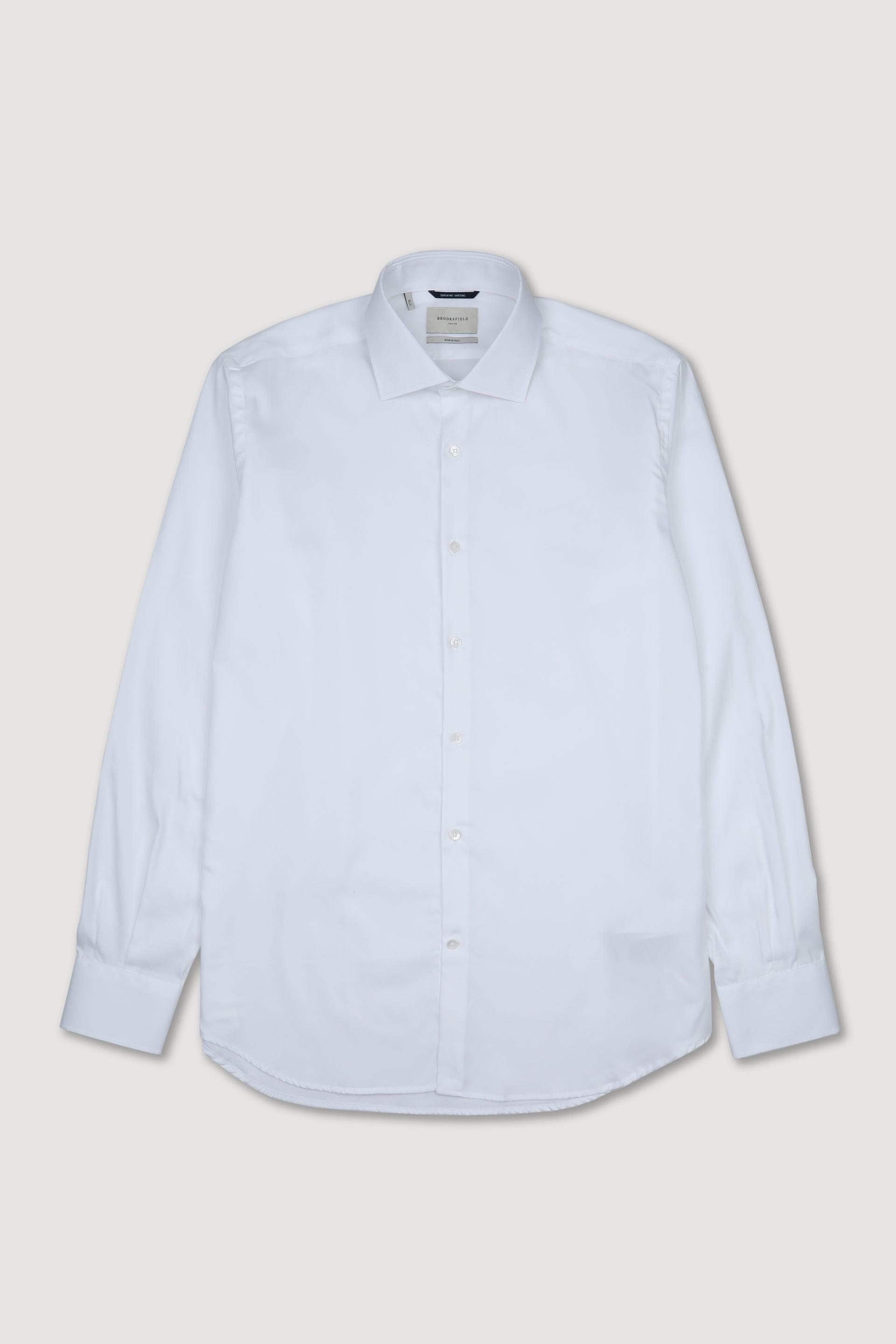 UOMO-CAMICIA (SLIM FIT) M/L FRENCH COLLAR CLASSICA "LUXURY" TESSUTO TWILL SUPERFINE UNITO, CON MOSCHE AI FIANCHI, BOTTONI CUCITI A QUADRO - White