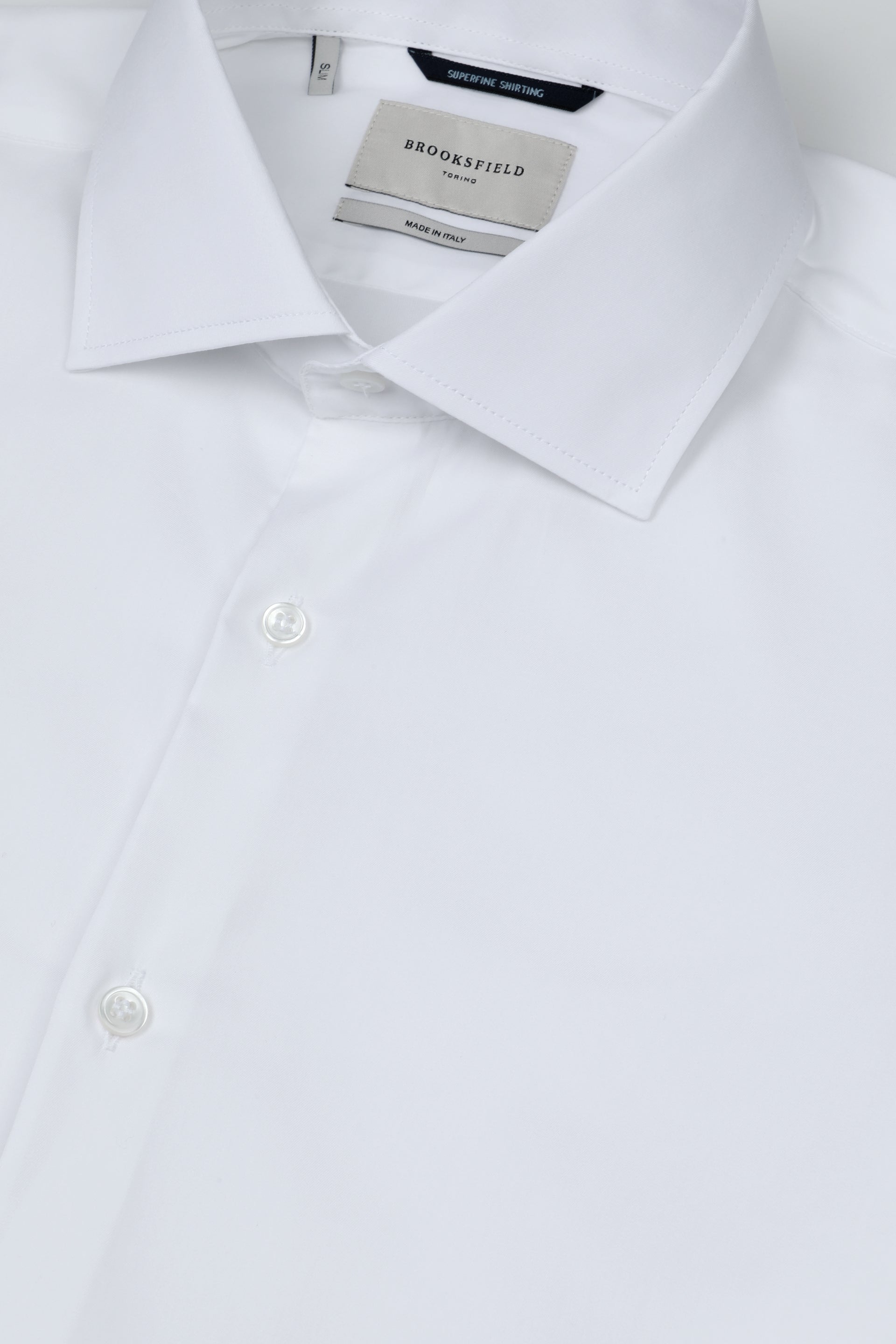 UOMO-CAMICIA (SLIM FIT) M/L FRENCH COLLAR CLASSICA "LUXURY" TESSUTO TWILL SUPERFINE UNITO, CON MOSCHE AI FIANCHI, BOTTONI CUCITI A QUADRO - White