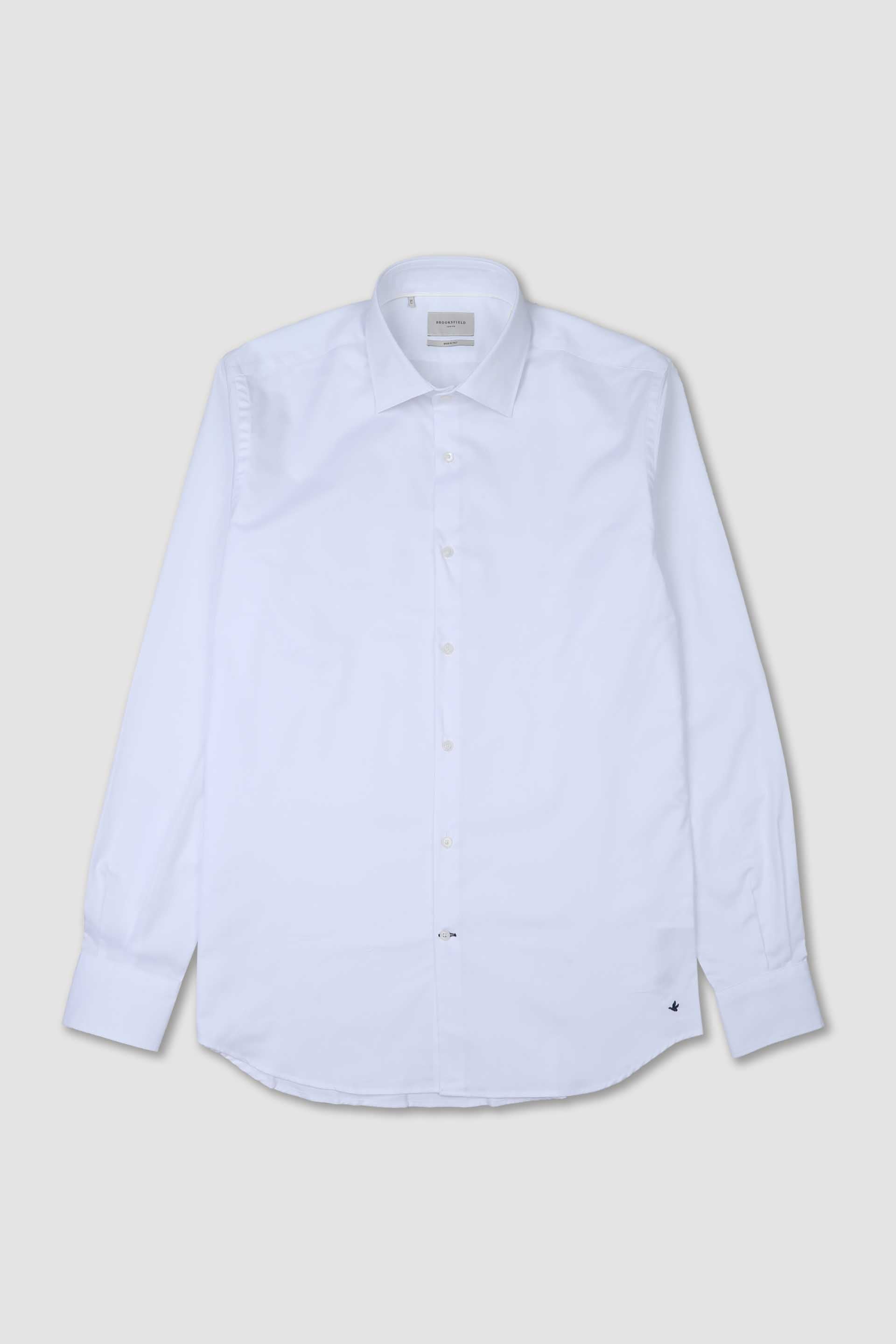 UOMO-CAMICIA (SLIM FIT) M/L SPREAD COLLAR CLASSICA CON PIPING TESSUTO COTONE TWILL - White