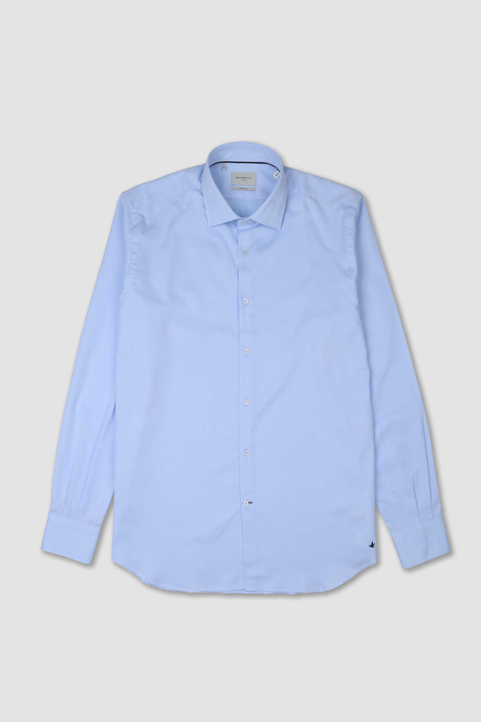 UOMO-CAMICIA (SLIM FIT) M/L SPREAD COLLAR CLASSICA CON PIPING TESSUTO COTONE TWILL - Cielo